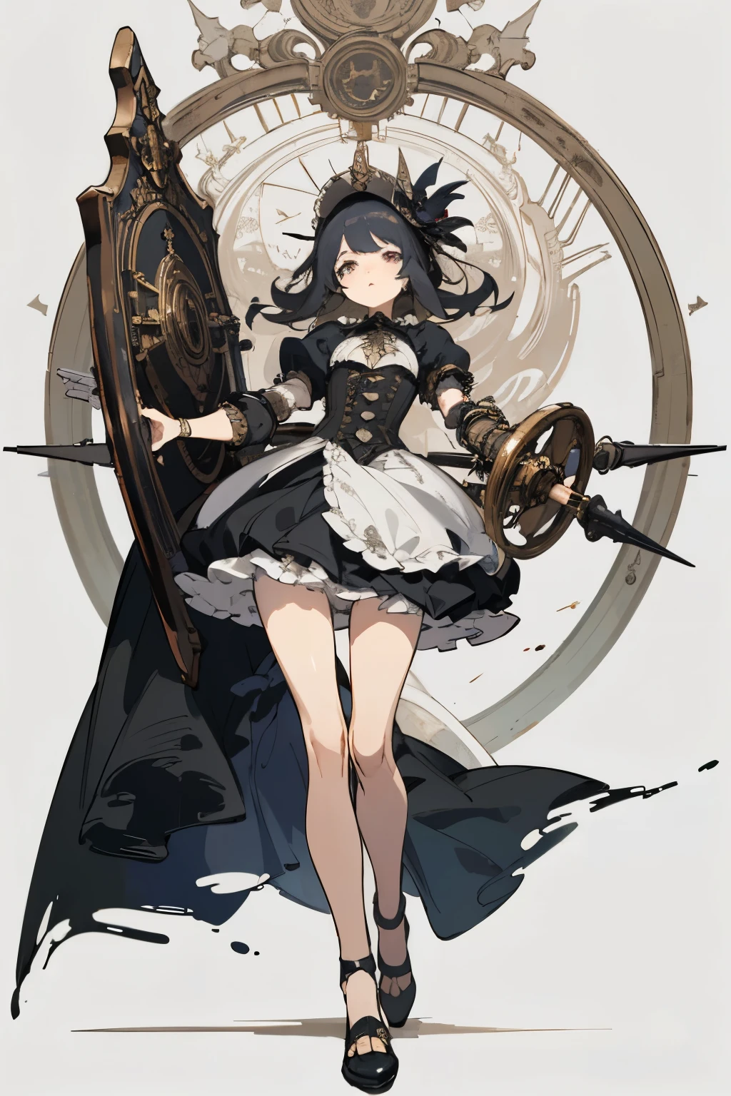 ((best quality)), ((masterpiece)), (detailed), perfect face ((best quality)), ((masterpiece)), (detailed), blank white background, plain background, white background, Bloodborne inspired, occult aesthetic, occult, detailed and intricate steampunk and detailed gothic, (zentangle, mandala, tangle, entangle), NSFW, torn clothing, Very dramatic and cinematic lighting, cosmic horror, grim-dark, side-lighting, perfect face, a beautiful goddess adorned and enshrined in armour, Bloodborne inspired , occult aesthetic , occult , detailed and intricate steampunk and detailed gothic , wielding a sword and holding a shield, NSFW, Fluttering lace flared short dress with frilly petticoats, knee length dress, pleated petticoats, lolita dress, petticoats gothic lolita, side-lighting, gothic lolita aesthetic, beautiful small breasts, small breasts, full body, whole body, body, plain background, white background, blank background, no background, white background NSFW, full body, whole body, head-to-toe