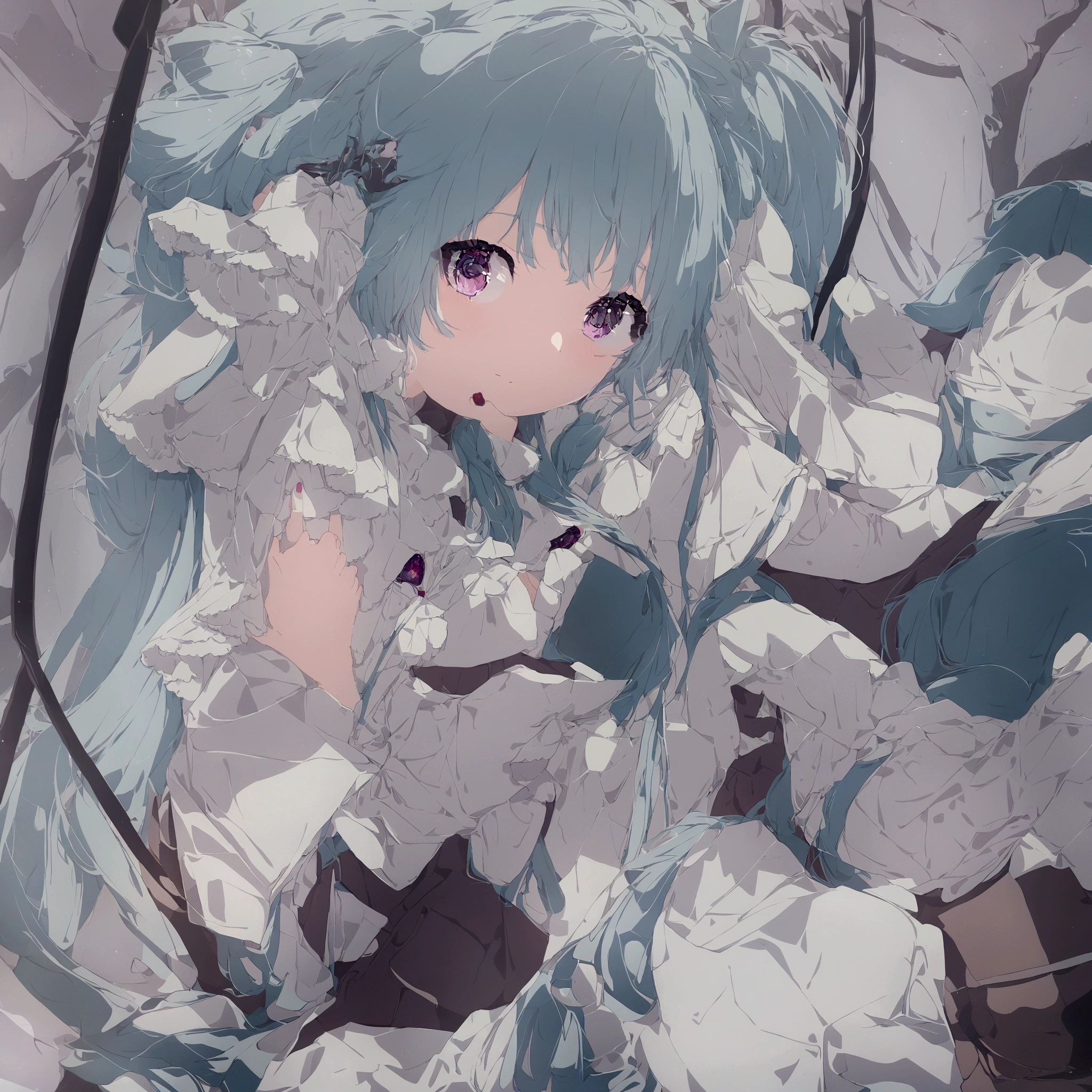 Anime girl with blue hair and white dress sitting in a tree, anime art wallpaper 4k, anime art wallpaper 4k, anime wallpaper 4k, anime wallpaper 4k, Anime Art Wallpapers 8K, 4k anime wallpaper, Anime Style 4k, Nightcore, mikudayo, Detailed anime art, pixiv artstation の guweiz, 4K Manga Wallpapers
