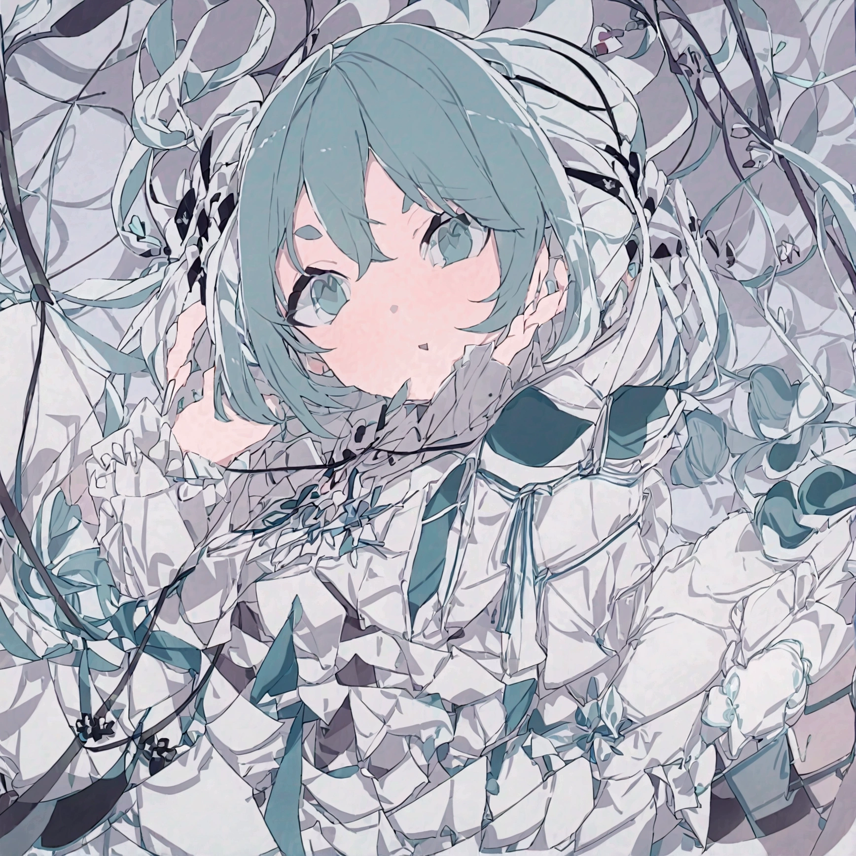 Let's start with a base illustration of a young female character.
Adjust the hair color to Hatsune Miku's iconic turquoise blue.
Style the hair to be very long, reaching below the waist, in twin tails. Ensure the twin tails are evenly balanced and neatly wrapped at the top.
Give the hair a glossy appearance and a slightly voluminous texture.
Create a youthful and cute facial expression with large, expressive eyes. The eye color should be a bright shade of blue.
Give her a characteristic slim and body frame.
Remove the distinctive outfit consisting of a sleeveless top, tie, and pleated skirt. Include shades of teal and black in the color scheme.
Include signature accessories such as a futuristic headset, microphone, and detachable sleeves.
Optionally, add knee-high boots or thigh-high socks in matching color tones.
Provide a background that complements the aesthetic, such as a futuristic cityscape or a concert stage with colorful lights.
Please note that due to the complexity of the instructions, it may be challenging for an AI to accurately generate an image based on the exact specifications provided.
Please draw it in a sketch-like style, resembling an idea sketch.
A drawing that looks like it was done with a pencil. A picture drawn in a messy manner. A drawing done with hesitation.Soft Joints - Dancer's Joints - Twisting the Hips Dramatically - No Use of Black in Outlines - Pink Illumination - Lowered Gaze - Slender Eyes - Puffy Cheeks - Visible Abdominal Skin - Hair Color is Aqua - Hair Doesn't Turn Green - Employing Light Pastel Colors for Outlines.