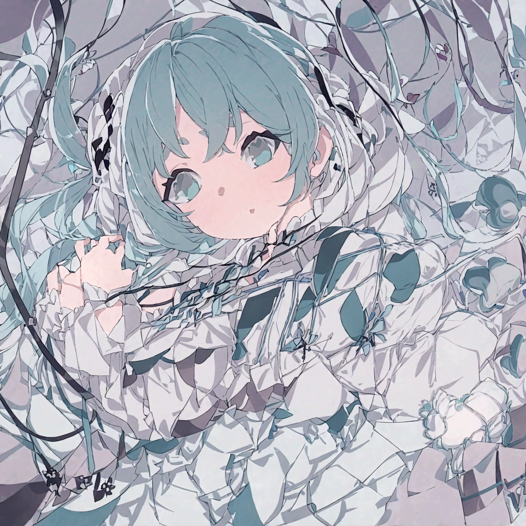 Let's start with a base illustration of a young female character.
Adjust the hair color to Hatsune Miku's iconic turquoise blue.
Style the hair to be very long, reaching below the waist, in twin tails. Ensure the twin tails are evenly balanced and neatly wrapped at the top.
Give the hair a glossy appearance and a slightly voluminous texture.
Create a youthful and cute facial expression with large, expressive eyes. The eye color should be a bright shade of blue.
Give her a characteristic slim and body frame.
Remove the distinctive outfit consisting of a sleeveless top, tie, and pleated skirt. Include shades of teal and black in the color scheme.
Include signature accessories such as a futuristic headset, microphone, and detachable sleeves.
Optionally, add knee-high boots or thigh-high socks in matching color tones.
Provide a background that complements the aesthetic, such as a futuristic cityscape or a concert stage with colorful lights.
Please note that due to the complexity of the instructions, it may be challenging for an AI to accurately generate an image based on the exact specifications provided.
Please draw it in a sketch-like style, resembling an idea sketch.
A drawing that looks like it was done with a pencil. A picture drawn in a messy manner. A drawing done with hesitation.Soft Joints - Dancer's Joints - Twisting the Hips Dramatically - No Use of Black in Outlines - Pink Illumination - Lowered Gaze - Slender Eyes - Puffy Cheeks - Visible Abdominal Skin - Hair Color is Aqua - Hair Doesn't Turn Green - Employing Light Pastel Colors for Outlines.