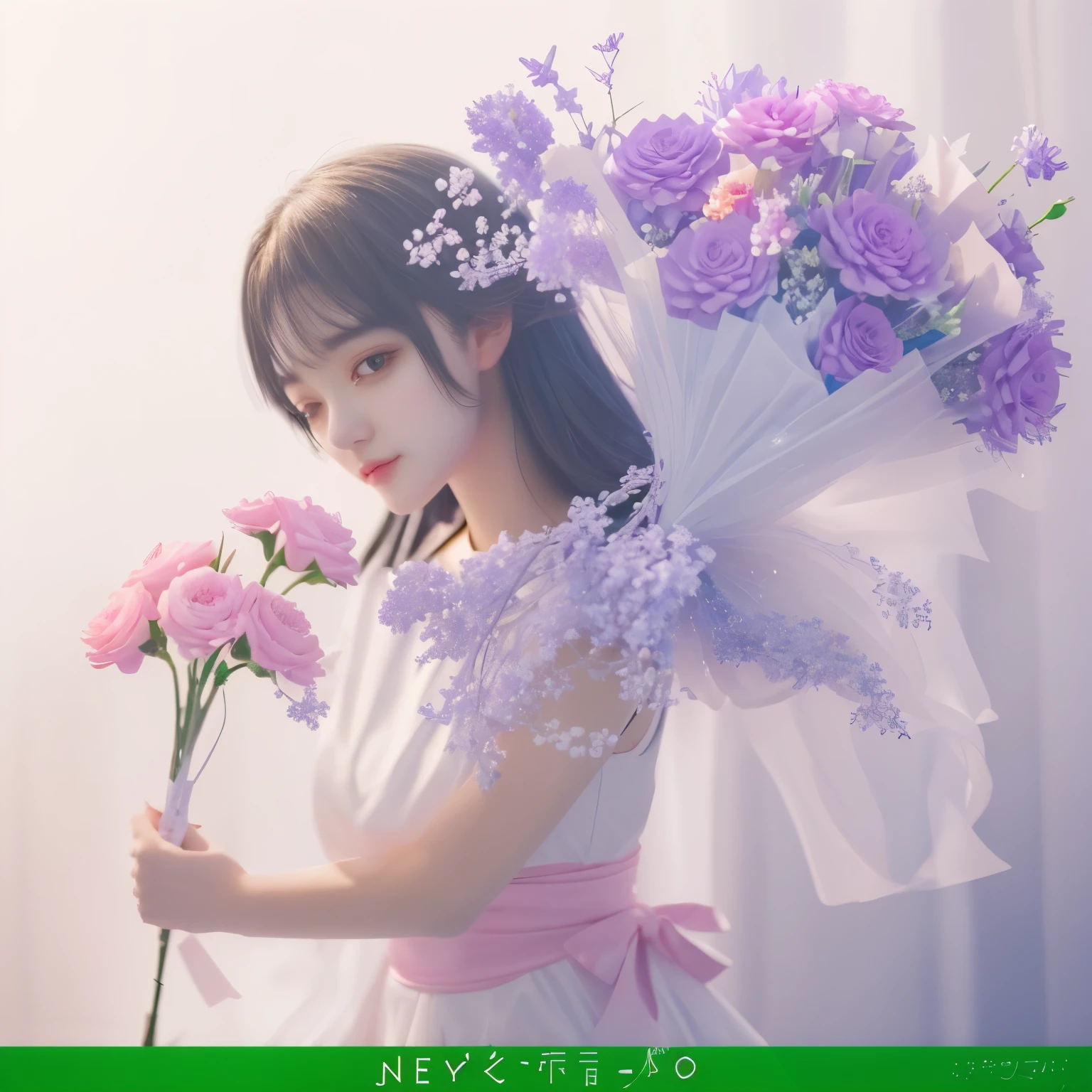 Holding flowers、Anime girl holding a bouquet, Attractive anime girl, Soft anime illustration, [ 4k digital art ]!!, guweiz, Yoshitomo Nara, 8k high quality detailed art, Clean and detailed anime art, Beautiful charming anime woman, Ghost Festival, OPPEIN