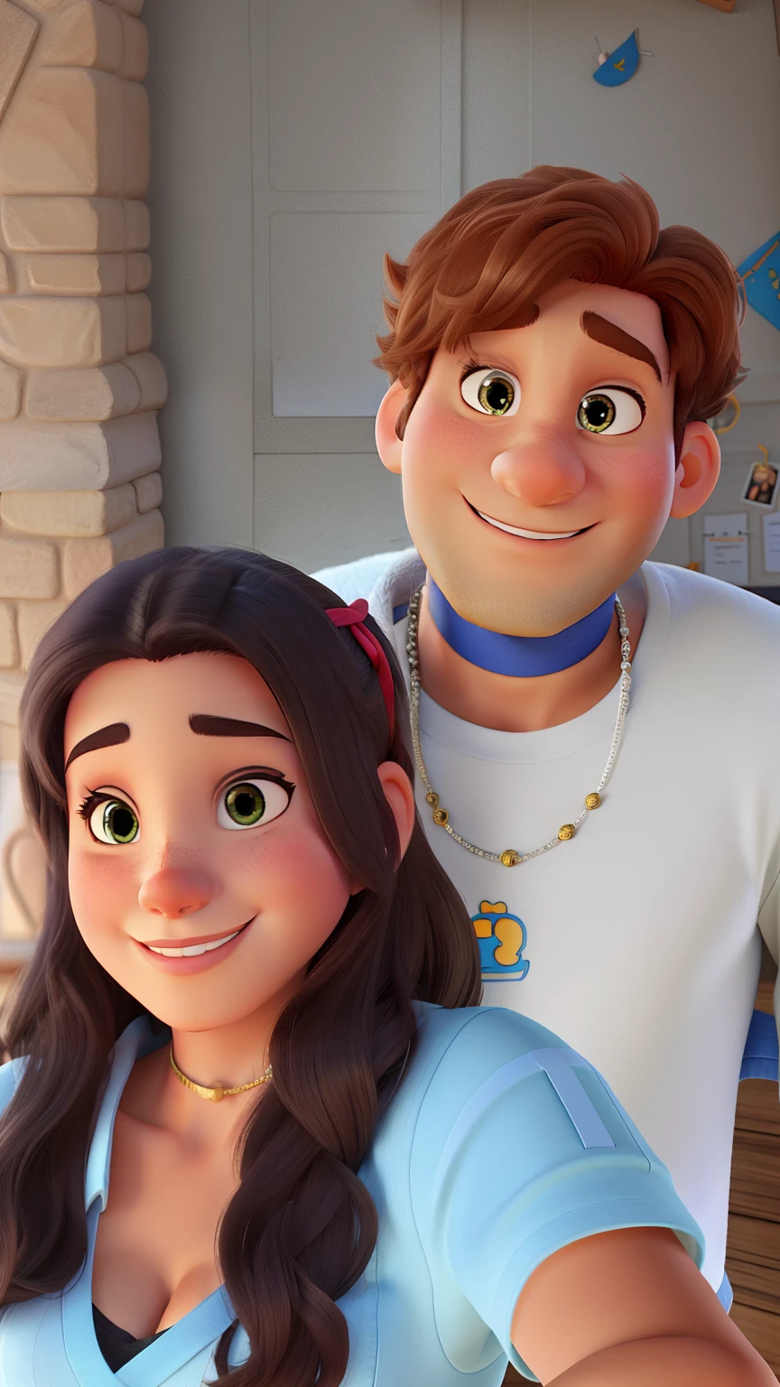 Um homem, Um e uma mulher no estilo Disney Pixar, alta qualidade, melhor qualidade, gato