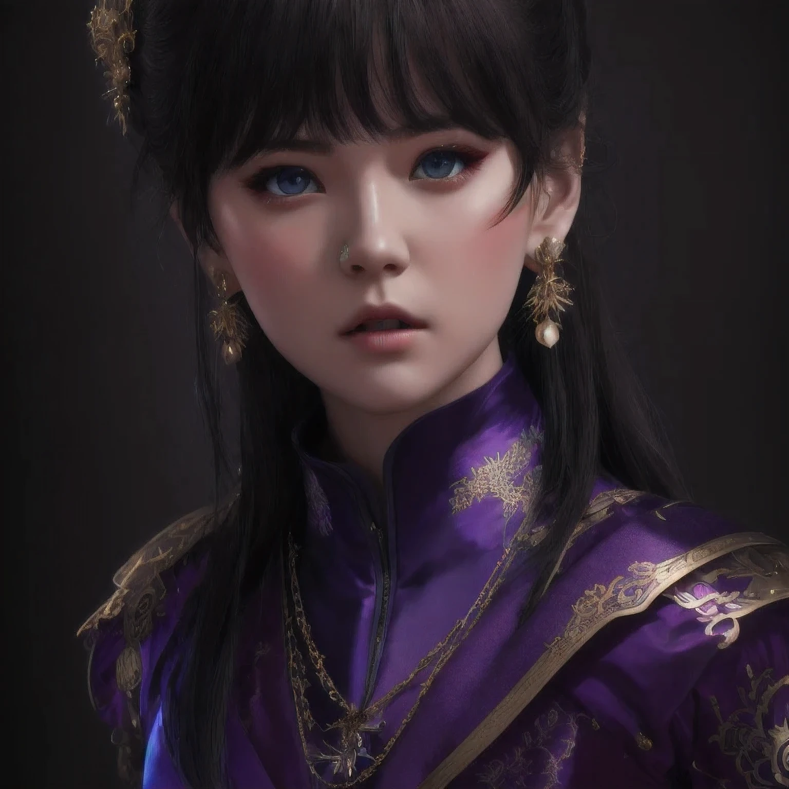 there is a 18 years old in a purple dress holding a dragon, wlop and ross tran, ross tran 8 k, fantasy art style, chengwei pan on artstation, a beautiful fantasy empress, ross tran and wlop, ruan jia and artgerm, the dragon girl portrait, ig model | artgerm, artgerm and ruan jia,beautiful
1girl
bangs
blue eyes
closed mouth
ear piercing
earrings
grey background
hair ornament
jewelry
lips
looking at viewer
military
military uniform
nose
piercing
portrait
realistic
short hair
simple background
solo
upper body
