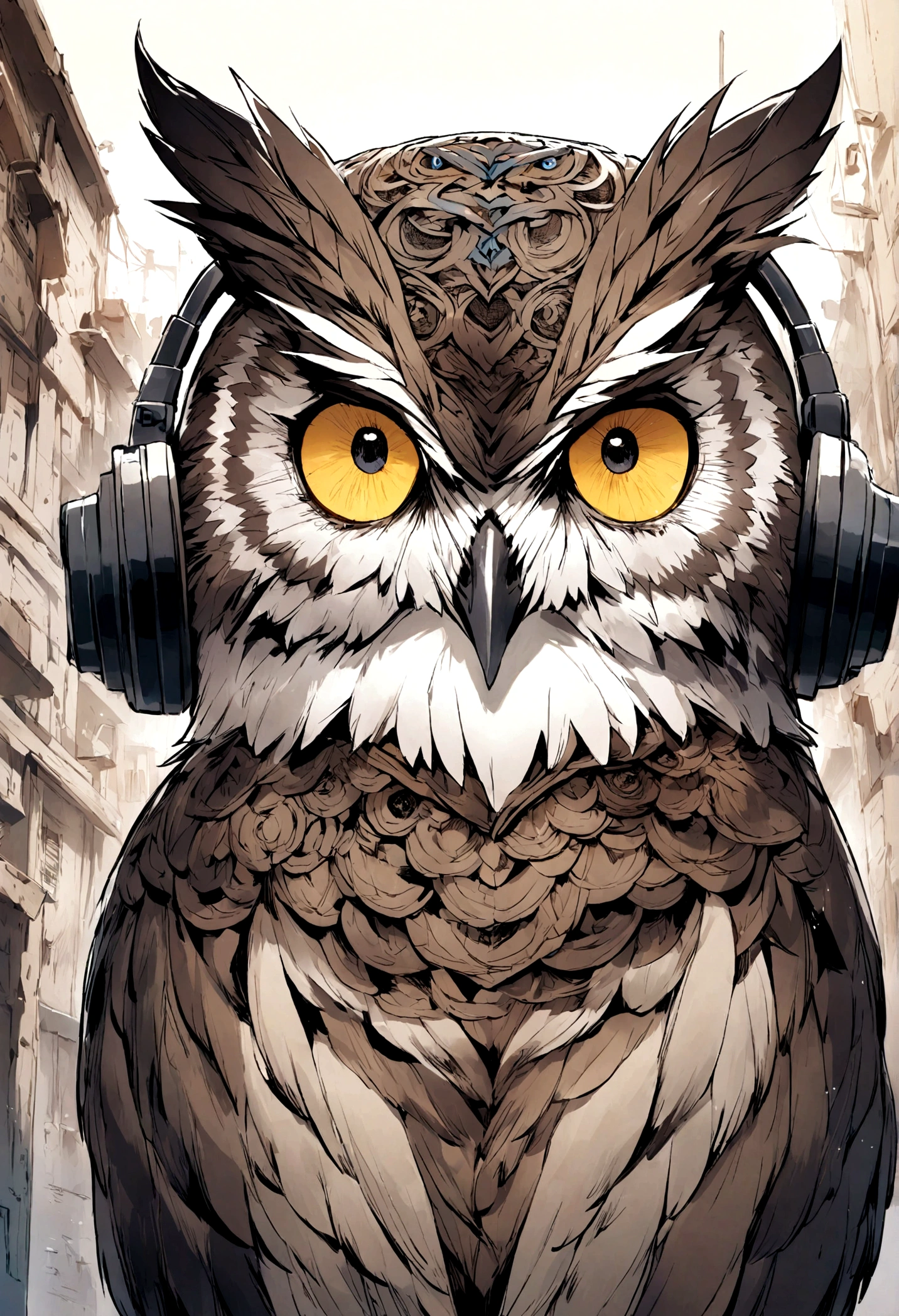 Owl with headphones