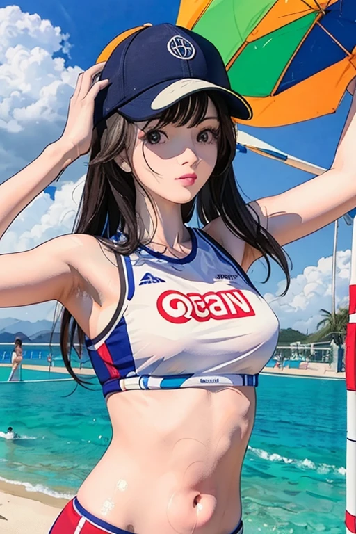 komi shouko,Hanging bag erotic underwear，A MILF，Pink lip flap，Slim and healthy body shape，D-cups，Pink and rosy skin，exposing her chest，Exposing the abdomen，Naked，Gym girl,Fleshy thighs，Comic cover style，Comic title，adolable，Ocean park