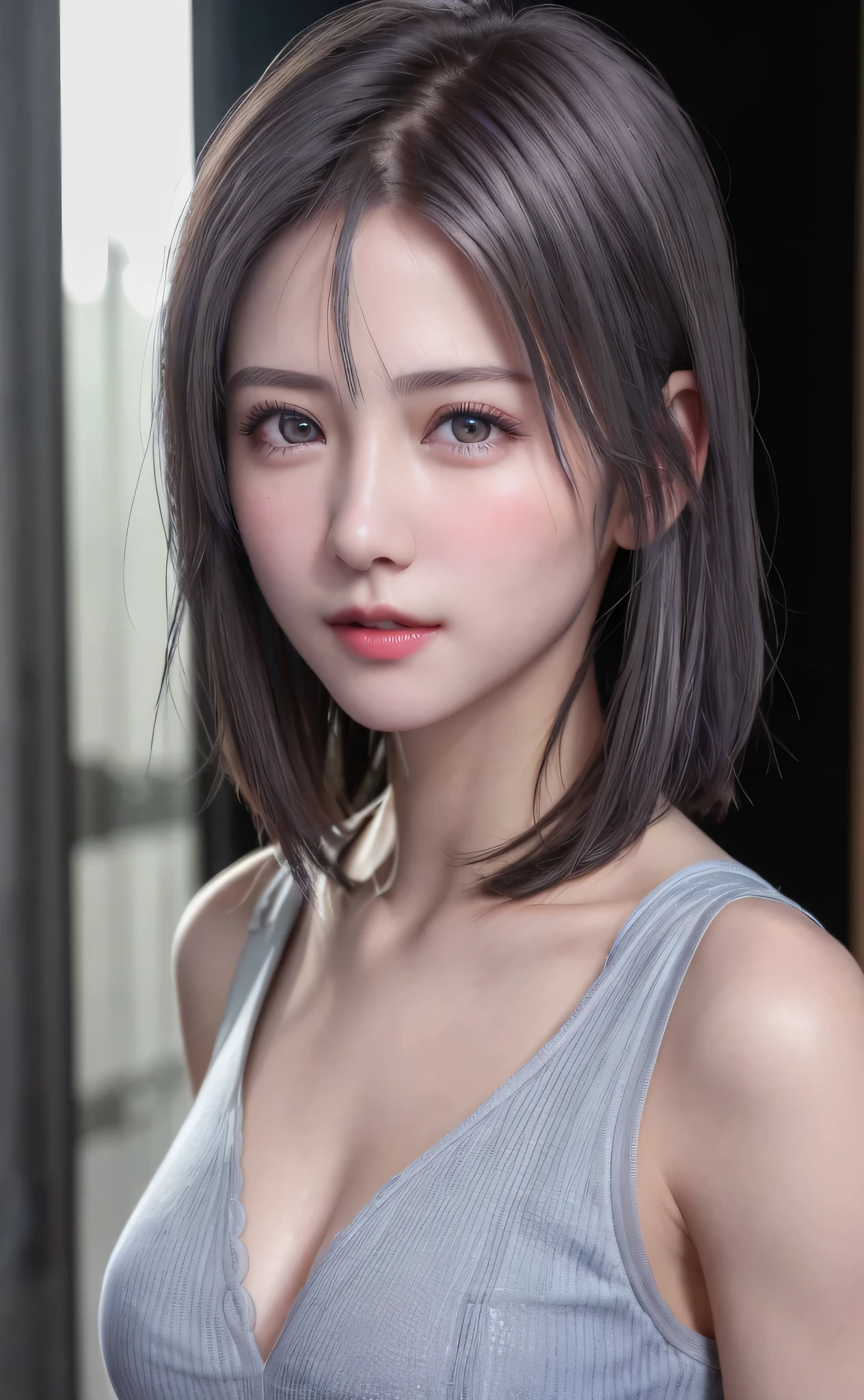(8K, Photorealistic, Raw photo, of the highest quality: 1.3), (1girl in), Super beautiful, (Realistic face), (boyish, Silver Color Berry Shorthair), Beautiful , Glare that captivates the viewer, Beautiful expression, Beautiful , (Realistic skin), Be...