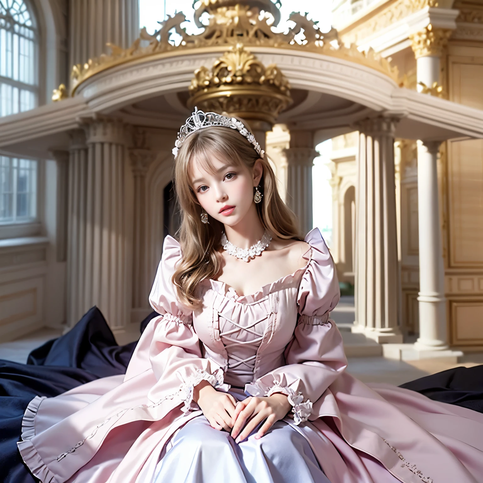 ,best quality, masterpiece, highest resolution, illustration, super それにget used to it, many get used to it, get used to it, それにget used to it, 3K realistic photos,,(( when i )),highly detailed baby face,she isss,Full length ball gown dress with hoop skirt,Ruffled yoke collar,puff sleeves,long sleeves,((Lolita style hot pink detail princess satin dress、It has a lot of frills and ribbons.。)),Gorgeous Rococo Fashion,Shiny satin dress,soft and smooth fabric,Luxury,long blonde hair,blue eyes,white skin european,Pajamas,((Inside the palace)),,,(( when i was 10 years old)),highlyace,Full length ball gown dress witirt,long skirt,Ruffled yoke collar,puff sleeves,腰まで伸びるlong blonde hair,blue eyes,white skin european,Pajamas,((Inside the palace bedroom)),ピンクのシルクサテンのLuxuryなCanopy bedの上,Canopy bed,Luxurious curtains under a canopy,There are many frilly pillows on the bed,highly detailed background,detail bed,silk satin bed sheets,soft silk satin comforter,Soft silk satin ruffle pillow in pastel colors,Romantic atmosphere,The little princess is sitting on the bed,boss&#39;bosDon&#39;t spread your feet to the side,beautiful girl illustration,detailed beautiful face detailed hair,detailed human eye ,detailed mouth, arm details,good hands,detailed pillow,