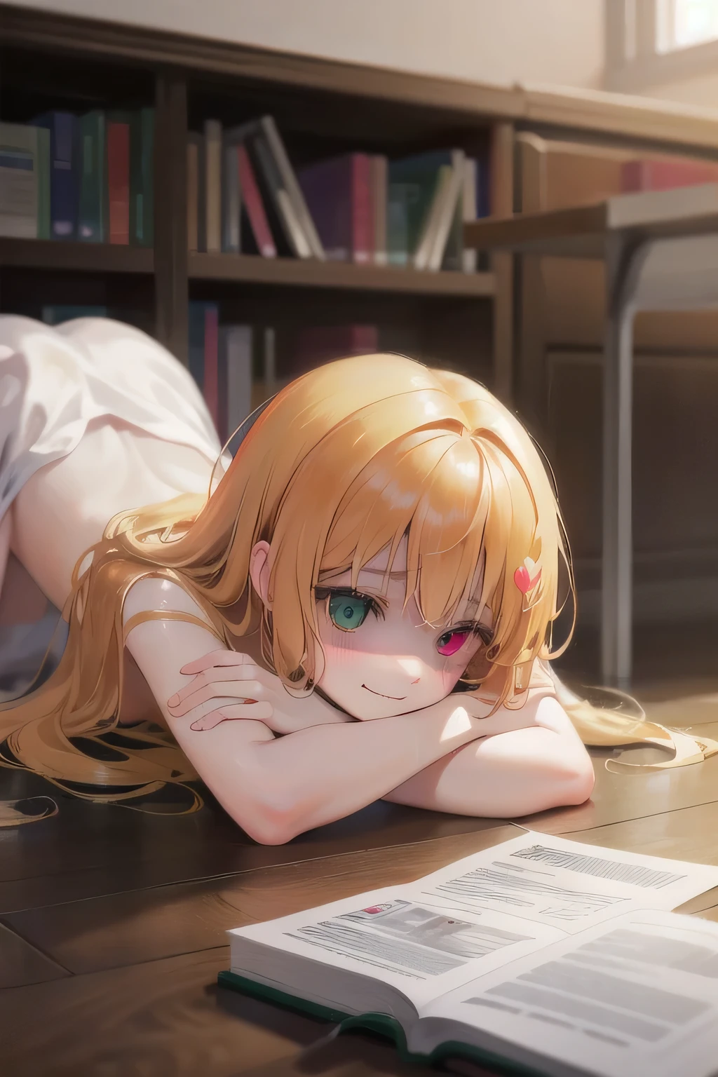 (Tabletop:1.0), (highest quality:1.4), (High resolution:1.2), From the side,Sharp contours,  boyish, highest quality, masterpiece,Glasses,Voice of the Heart,yandere,Browsing Caution,classroom,nude,facial,Excessive ,Chest to chest,Lying face down,Upper Body,Ecstasy,saliva,blush,Squint your eyes,Heterochromia iridis