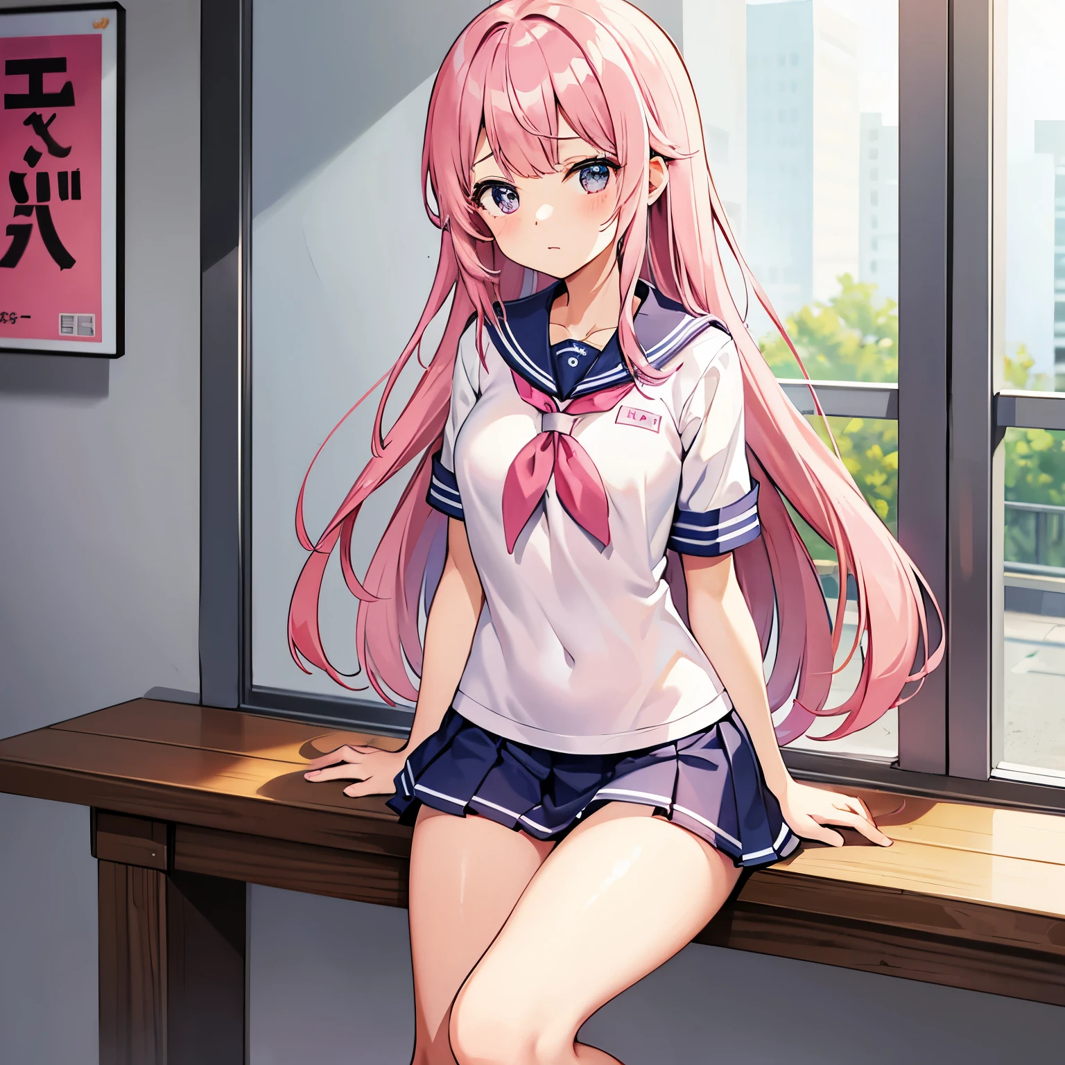 A pink-haired high school girl in a sailor uniform receives a vaccination、The man grabbed his upper arm、Take the syringe and stick it into your upper arm.。.