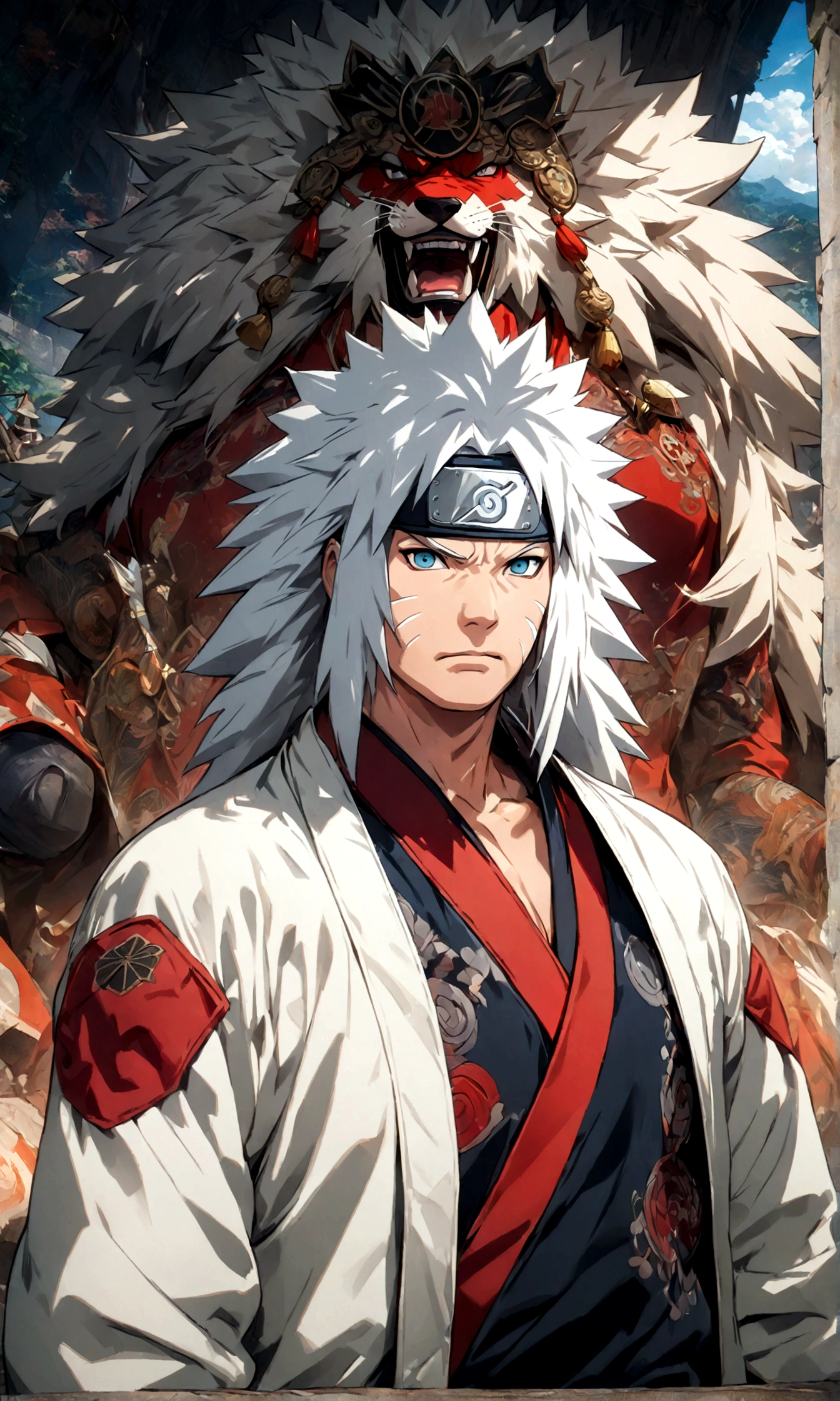 (1 middle-aged male,jiraiya),comics『NARUTO』Characters in,Intricate details,Wide range of colors,artwork,rendering,(masterpiece:1.3),(highest quality:1.4),(Very detailed:1.5),High resolution,Very detailed,unity 8k wallpaper,