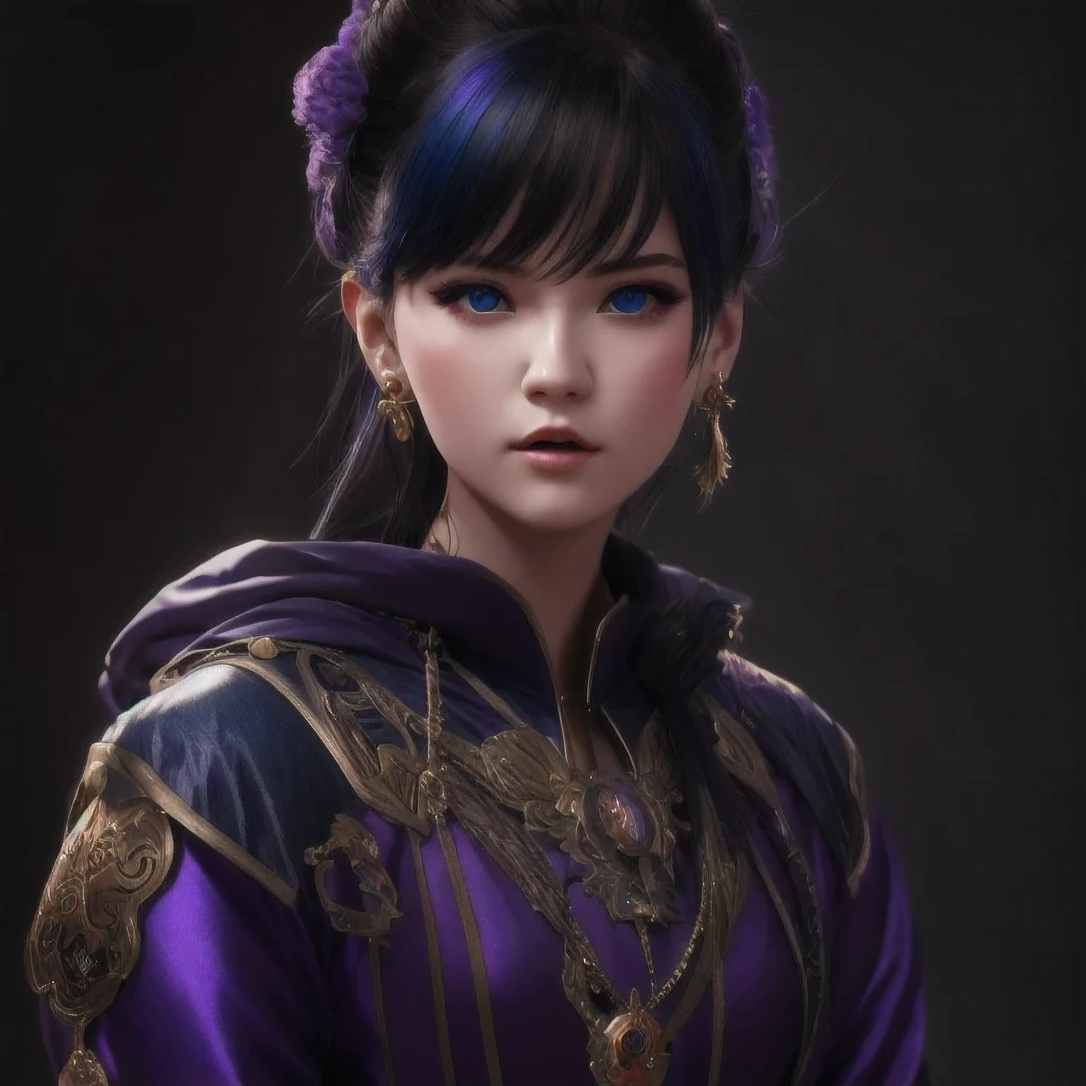 there is a 18 years old in a purple dress holding a dragon, wlop and ross tran, ross tran 8 k, fantasy art style, chengwei pan on artstation, a beautiful fantasy empress, ross tran and wlop, ruan jia and artgerm, the dragon girl portrait, ig model | artgerm, artgerm and ruan jia，beautiful
1girl
bangs
blue eyes
closed mouth
ear piercing
earrings
grey background
hair ornament
jewelry
lips
looking at viewer
military
military uniform
nose
piercing
portrait
realistic
short hair
simple background
solo
upper body