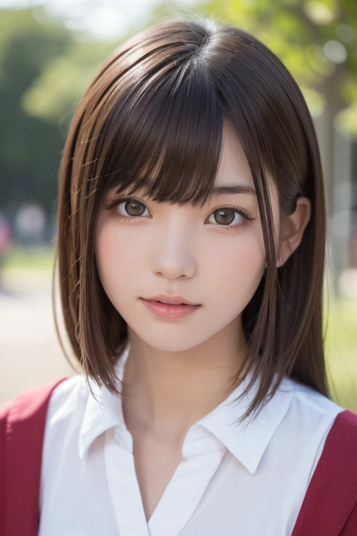 one girl, (a beauty girl, delicate girl:1.3), (16 years old:1.3),
break, (school uniform, serafuku:1.3),
break, very fine eyes, (symmetrical eyes:1.3),
break, (lush park:1.3), perfectly trimmed fingers,
break, small breasts, brown eyes, parted bangs, brown hair,
break, (eyes and faces with detailed:1.0),
break, (masterpiece, best quality, ultra detailed, detailed face, 8k)