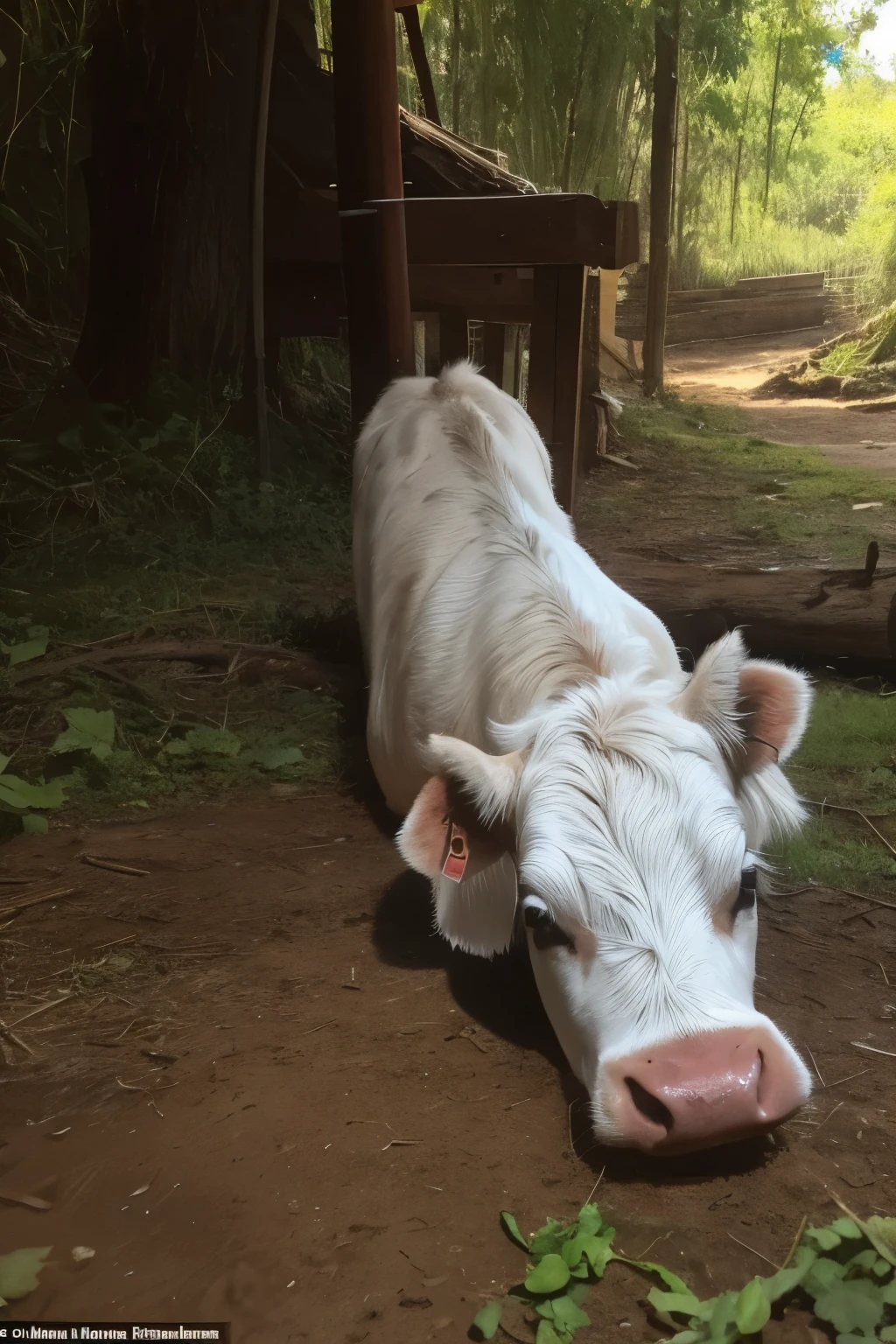 make a picture: a cute cow being slaughtered by a machete