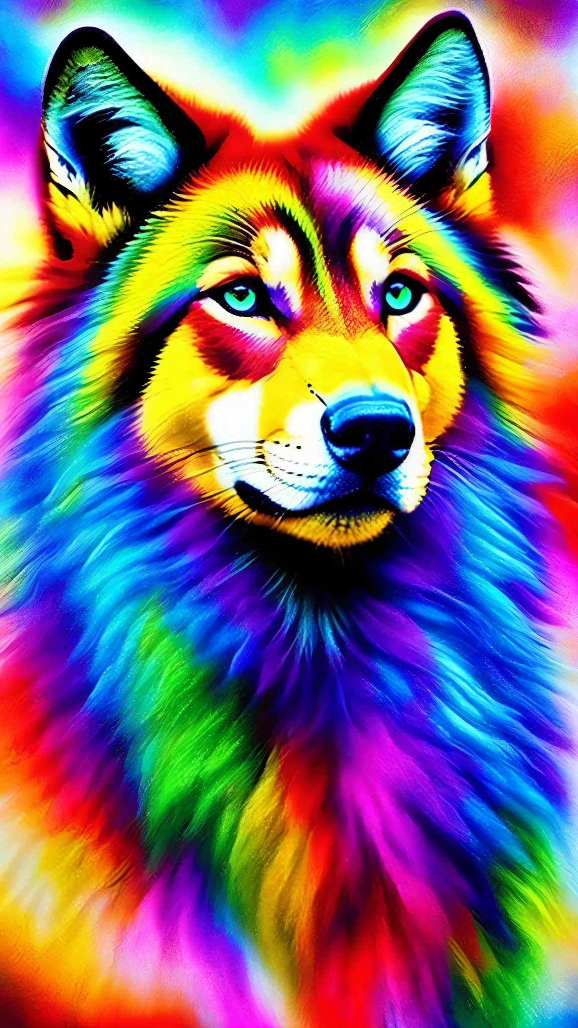 rainbowshift wolf, colorful painting, abstract, Catstravaganza