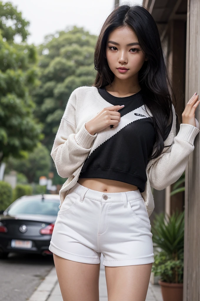 1woman, woman, asian woman, woman, hot woman, asian/Philippines model, beautiful, model, sport shorts, girly shorts, running shorts, casual woman shorts, sweater, cute female sweater, sweater, great figure, perfect proportions, black hair, long black hair, long beautiful black hair, white eyes, perfect beautiful white eyes, detailed white eyes, majestic woman great figure, asian/Philippines, asian woman, light pink lipstick, perfect face, cemeterial face, great body, beautiful body perfect face with white eyes black hair light pink lipstick asian/Philippines,casual clothes, sport shorts, girly shorts, running shorts, casual woman shorts, sweater, cute female sweater, sweater, asian woman, (Thick body, great figure) BREAK highly realistic, perfect image, realistic image, photorealistic, real image, real photo 8k image, high-resolution. [perfect hands, perfect legs, perfect proportions, perfect face, woman] asian woman, beautiful asian woman (white eyes, beautiful white eyes, detailed white eyes) *black hair* *white eyes* *sportshorts for woman* *oversized sweater*
