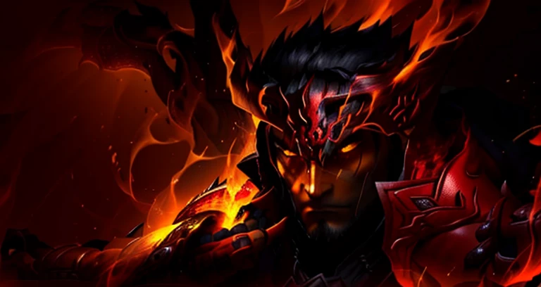 there is a painting of a man with a fire in his hand, fire mage, guildwar artwork, fire behind him, as a badass monster hunter, berserk art style, ruler of inferno, darksiders art style, epic fantasy digital art style, fire demon, fire giant, dark souls art, lord of cinder, flame conjuring armored