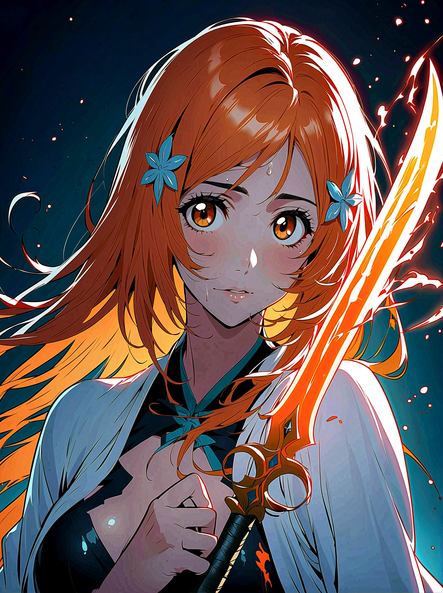 1girl, Women's Focus, Inoue Orihime, bleach, Very aesthetic,illustration,Perfect composition,Wet skin,Intricate details