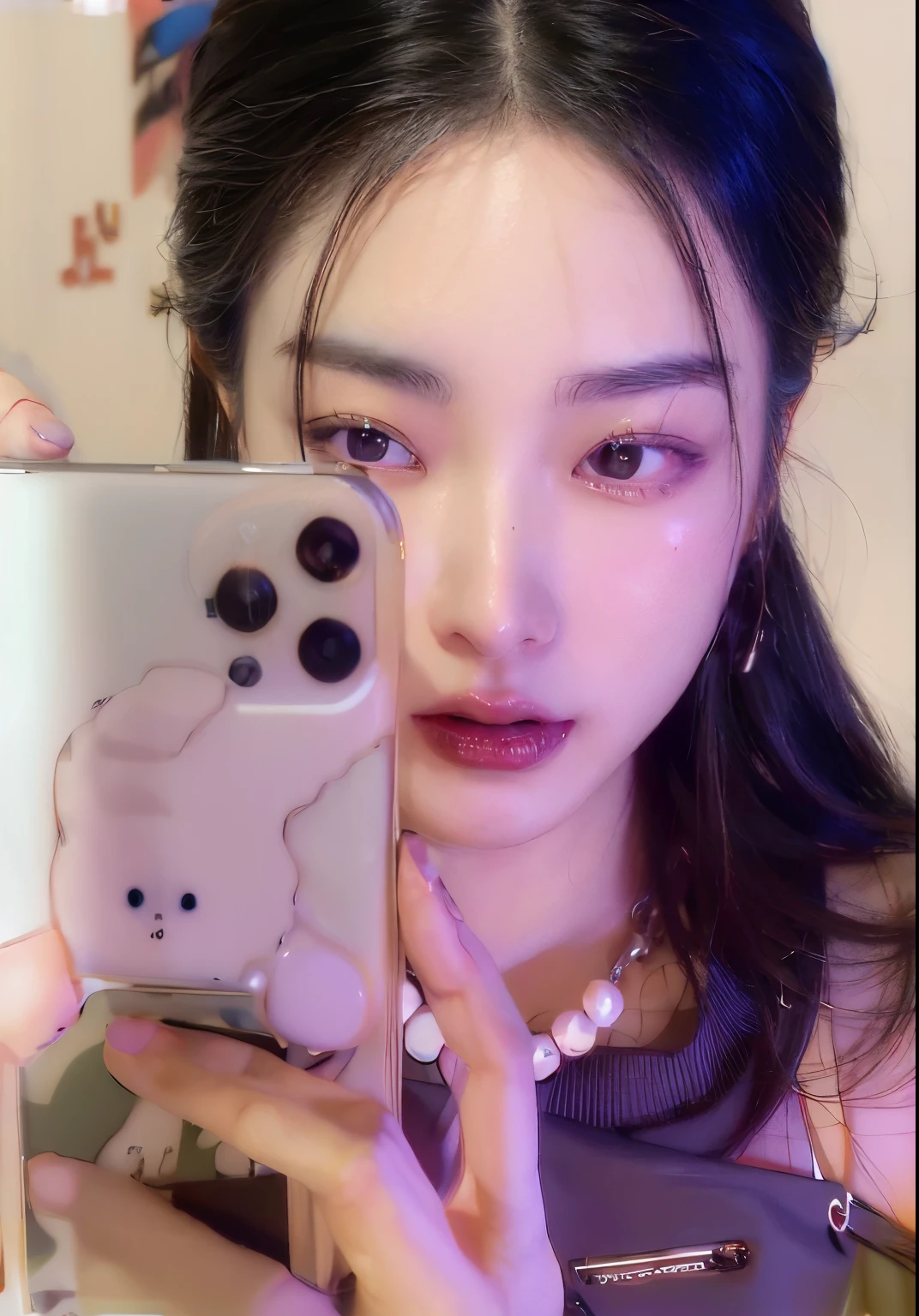 There is a woman taking a selfie with her phone, Taejun Kim, Heonhwa Choi, artwork in the style of Guweizu, Best Face, Jaeyeon Nam, Guweizu, (((Luke Chue))), iPhone Selfie, Ahegao, common ratio, Works inspired by Yanjun Cheng, Jinyoung Shin, Ahegao face, Yoon Se-seon