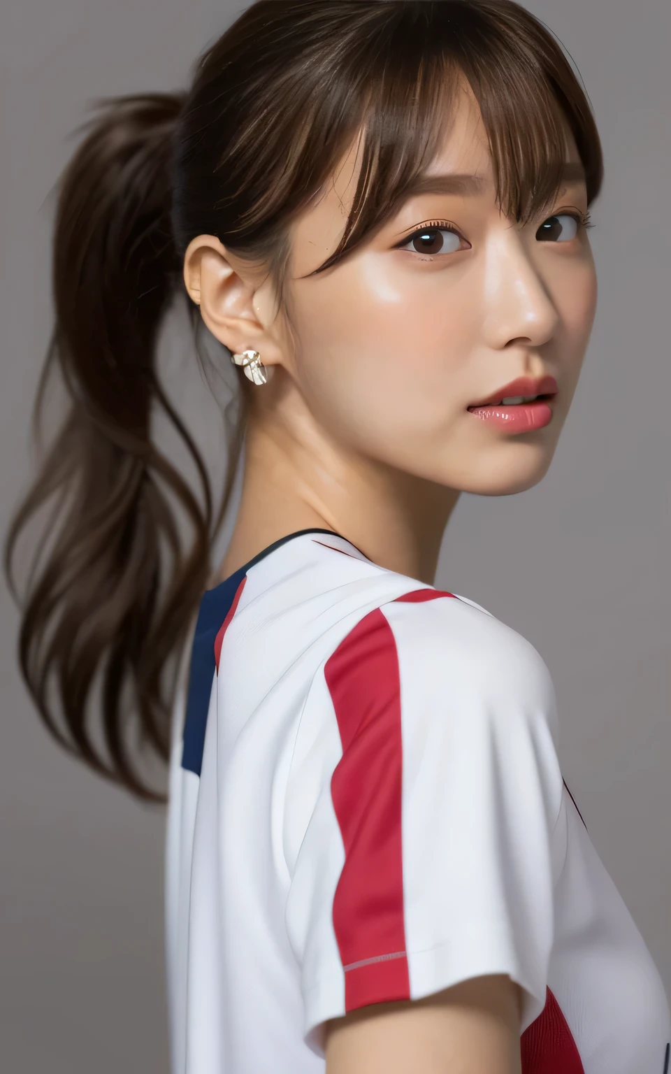 (Wearing a Japanese national soccer team uniform,She loves soccer:2.0),
(No bra, The shape of the nipples is visible,Beautiful thighs, Ultra-detailed skin,Tiny pores in the skin:1.5), 
((She sits on the bed with her legs stretched out, She leans forward and pushes her breasts together, She is squirming with pleasure, Her body is incredibly beautiful and stylish, I touch her from her chest to her whole body violently., Her face is so cute when she feels it :1.3)), 
((22 years old, Beautiful college girl, Sexy body, She loves sex, Looking forward:1.4)), 
((Small breasts, Flat Chest:1.2)),
((Bedroom at home, Complete darkness:1.4)), 

Eye focus, Narrow shoulders, Beautiful clavicle, length, Thin arms, Thin legs, The back of the hand is beautiful and feminine, Slim figure, Soft belly, Tight waist, Highly detailed face, super detailed breasts, Ultra-detailed skin, Fair skin, Shiny skin, Ultra-detailed lips, Fuller lips, Glossy pink lips, Blushed, White teeth, Beautiful actress makeup, Annuit Makeup, Pink lipstick, Dark brown hair, Delicate and soft hair, (Put your hair up, Fluffy short bob, ponytail:1.2), (Sweep your bangs to the side:1.2), (Stylish earrings,necklace:1.2),
