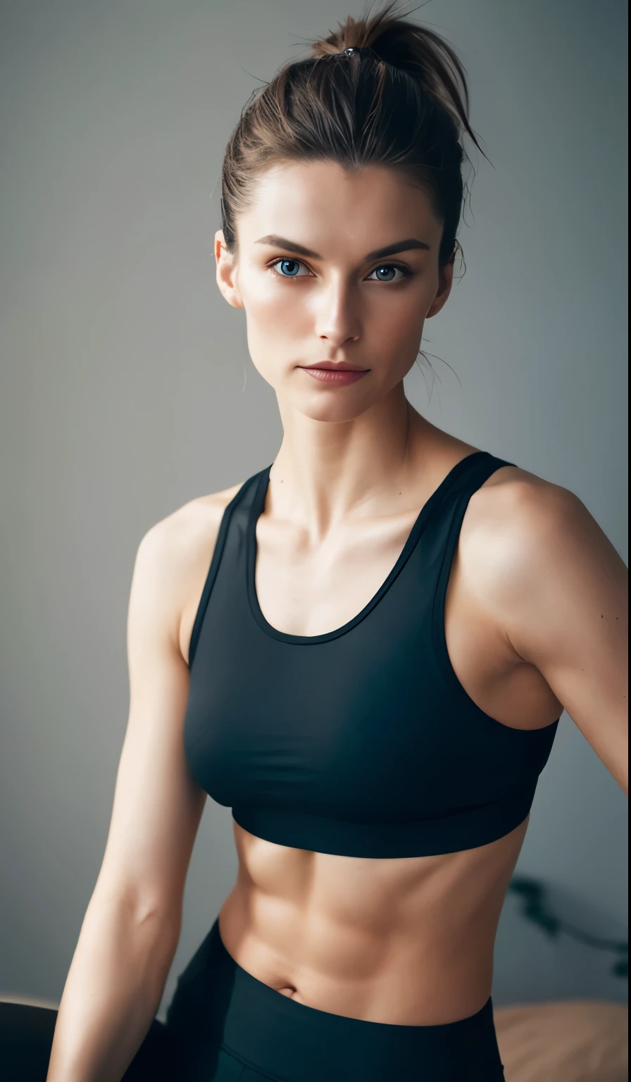 A woman in her fifties wearing a black sports bra top and black leggings, Portrait of Sophie Mudd, Aleksandra Waliszewska, Dasha Taran, 2 4-year-old female model, Gorgeous young model, Victoria Gavrilenko, Angelina Stroganova, Slim girl model photo, Anna Nikonova、Also known as New Milky, Side pose, Healthy girl, Model pose