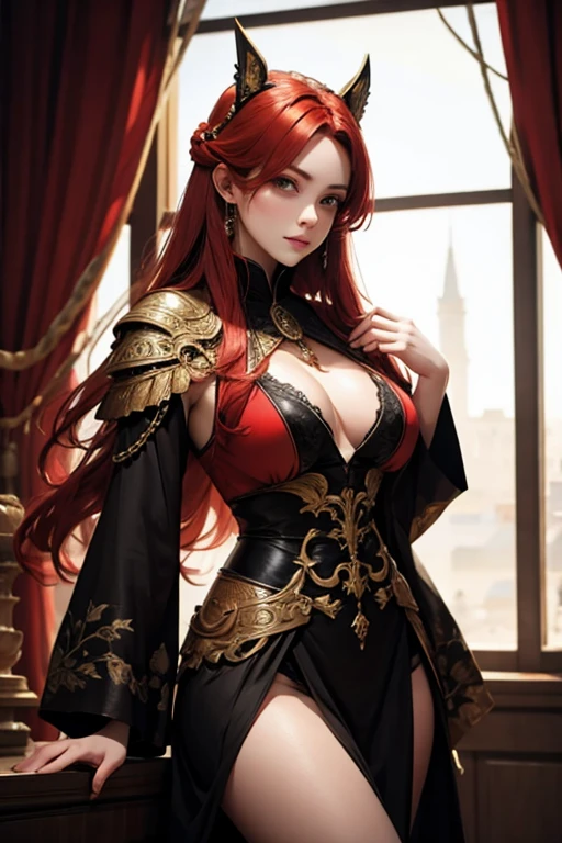 woman.beautiful.red hair.yellow eyes.imperial clothes