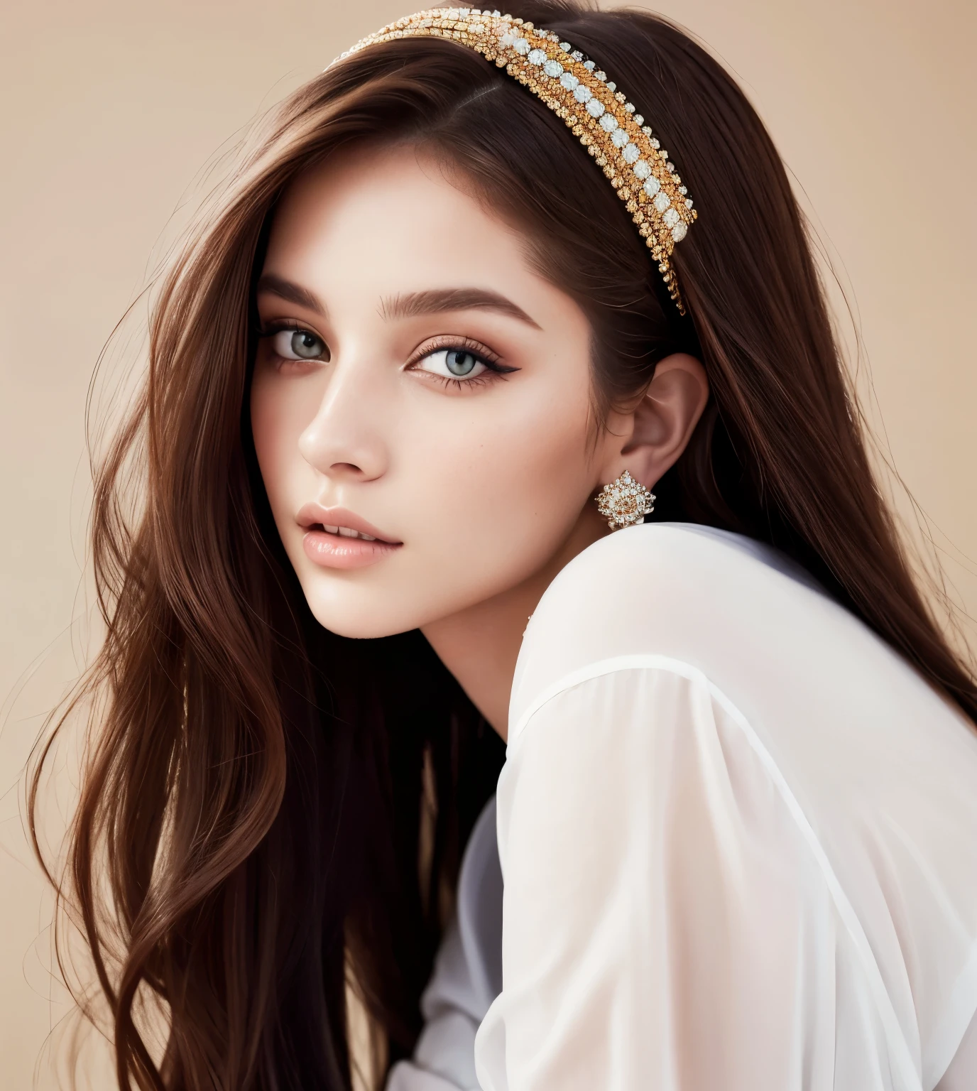 Boho beauty, 4k, realistic, braless, realistic background, dress, cell shaded, dynamic lighting, DDIM, WLOP, global illumination, detailed and intricate environment, HD, Razumov Konstantin, Vladimir Volegov. captivating, Extraordinary, Phenomenal, Remarkable, Aesthetic, Artistic, Enchanting, Sophisticated, Beautiful, Gorgeous, Exquisite, Breathtaking, ((masterpiece)), (((best quality))), ((ultra detail)), UHD, 8K, (((high definition))), ((illustration)), ((extremely realistic)), ( reflections), sharp focus, front lighting, intense shadows, ((beautiful extremely detailed eyes)), eyelashes, (extremely delicate and beautiful girl), ((brown eye color)), wavy black hair, ((extremely detailed eyes)), medium chest, Radiant, luminous, lustrous skin, shiny skin, damp skin, sweaty skin, cinematic lighting mask, ray tracing, depth of field, dynamic angle, looking at viewer, (difficulty 1.4), ((macro, shooting, detail, face, eyes, nose, lips, eyebrows)), ((extremely detailed and realistic skin texture)), ((extremely detailed and realistic eye texture)), ((extremely detailed and realistic finger texture)), ((extremely detailed and realistic clothes)). Exercise precision to ensure the model's symmetry remains intact, devoid of any deformities, asymmetry, extra limbs, or double heads. Preserve the focus on showcasing her unparalleled radiance and grace. The image is centered, with a focus on approaching perfection through the use of the 60-30-10 color rule. The composition is highly detailed. The entire image is in frame. Emphasizing clear reflective eyes, white whites of eyes, the golden ratio is used to create balanced compositions, and the overall feeling is highly polished, sf, intricate artwork masterpiece