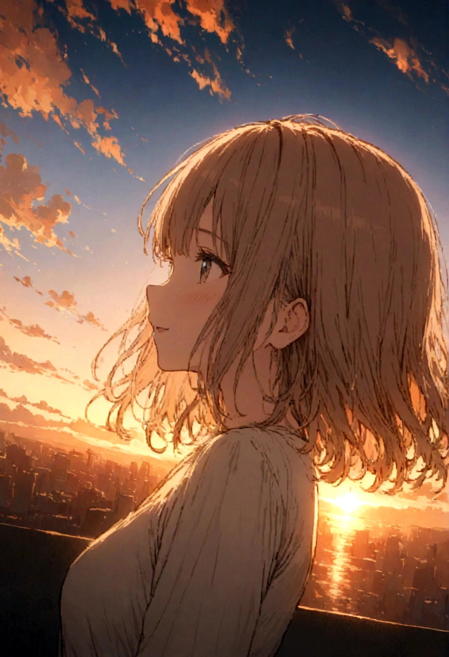 masterpiece, highest quality, Movie stills, One girl, Cloud Girl, Floating in the sky, close, bright, Happy, Warm and soft lighting, sunset, (spark:0.7)