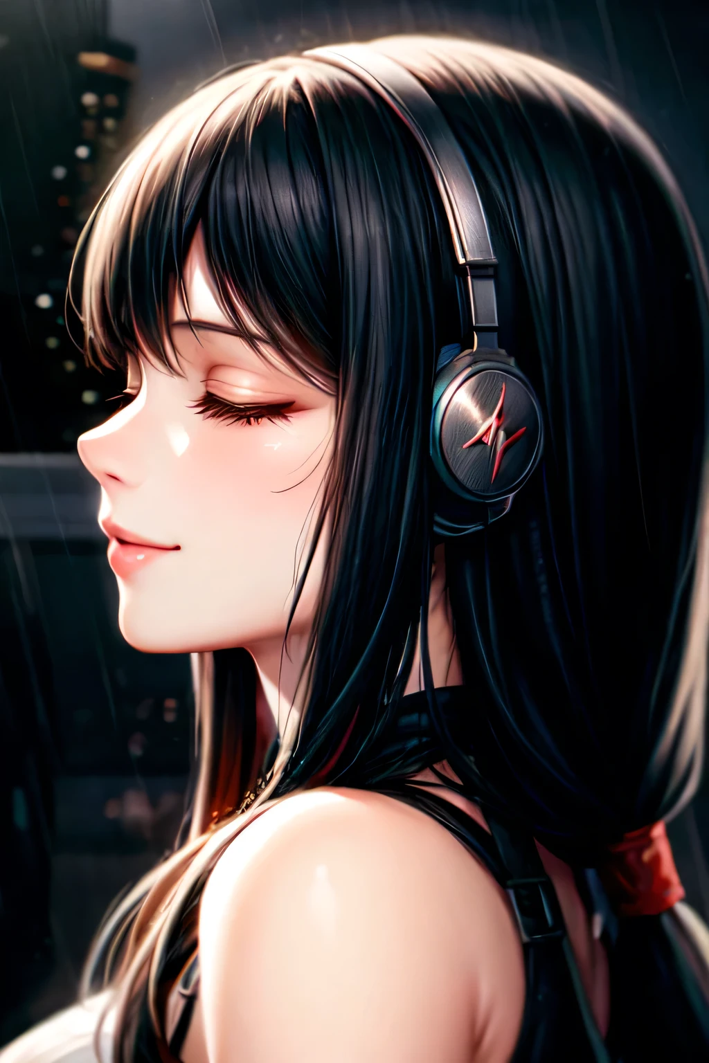 submissive female with blindfold and headphone be restrained,alone in the dark