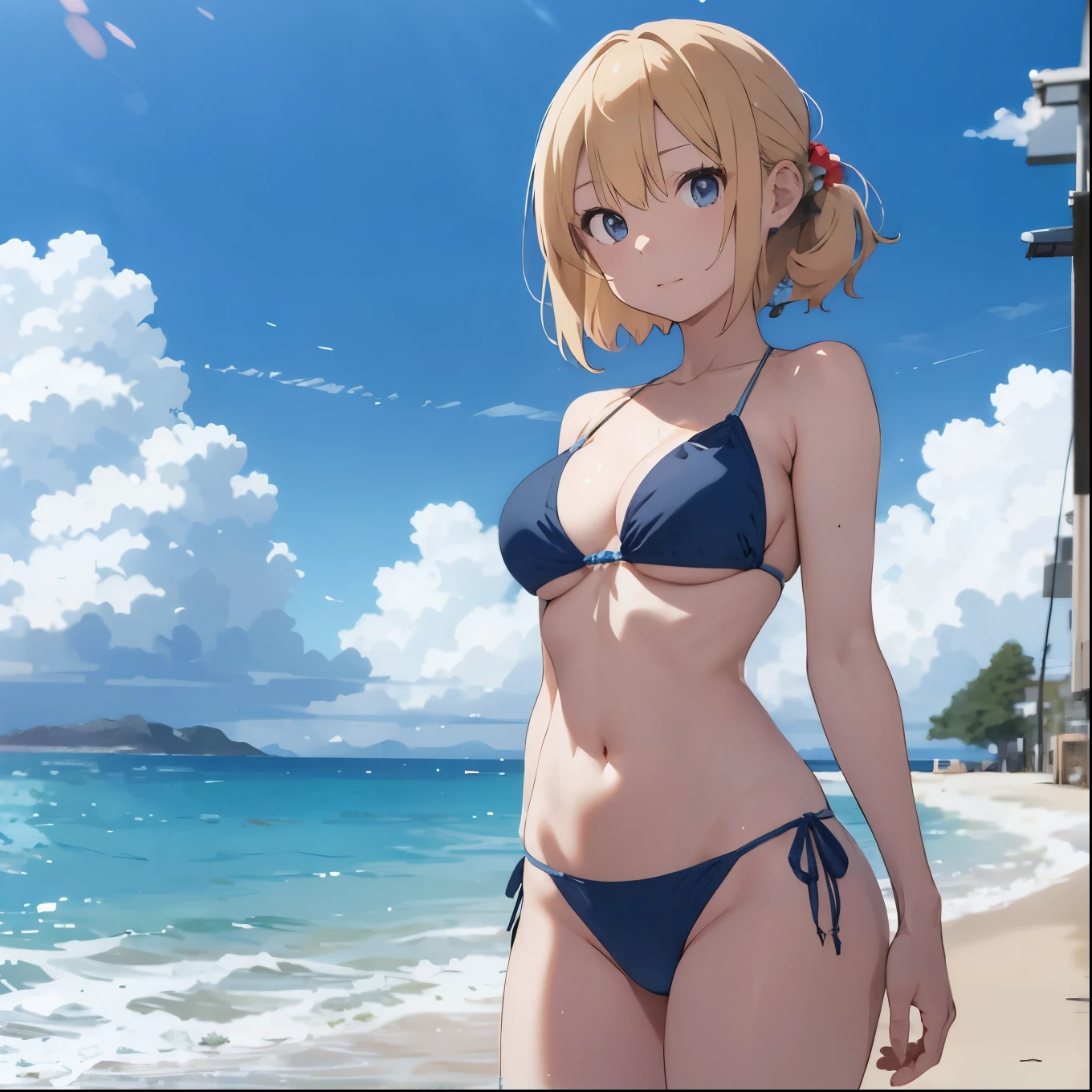 Blonde girl drawn in high definition Japanese anime style、whole body、Women in blue bikinis taking photos on a deserted beach, Bikini Model, , A young and cute gravure idol, Posing together in bras, Russian and Japanese mix, sakimichan, Asian woman, Wear a swimsuit, that'that'that'that'that'that'that'that'that'that'that'that'that'that'that'It's hot with the shining sun, Japanese Model, Cute Core, sakimichan hdri, Young Gravure Idol, Chubby