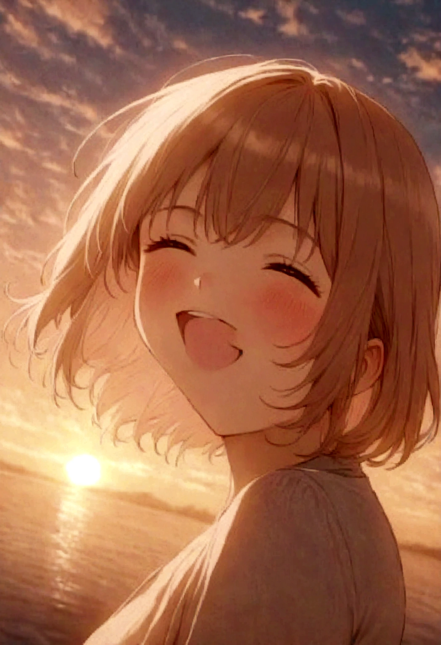 masterpiece, highest quality, Movie stills, One girl, Cloud Girl, Floating in the sky, close, bright, Happy, Warm and soft lighting, sunset, (spark:0.7)