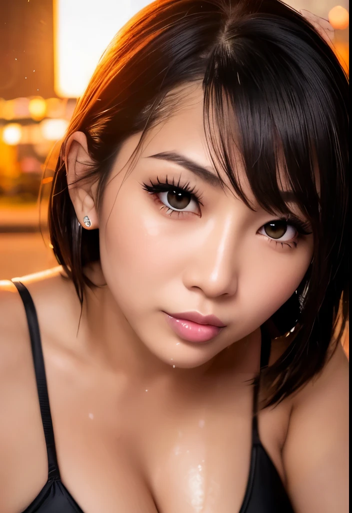 Thai Idol Mature Woman 35 years old Plump and glamorous figure Blonde with bangs ((eye glass)) スーパーシャイニーbright red lips Duck mouth Super shiny enamel metallic bikini Flushed cheeks ((Cyberpunk night city with shining laser beams)) Portrait Looking at the camera ((Dressing)) Sultry and sweaty shiny face Sweaty Sweaty, flushed face Frontal eye contact Kissing Face Open leg sitting Charming smile Portrait masterpiece Big brown eyes Depicted from below (Soaking wet woman) (Sunset) Ecstasy facial expression ((Tanned, wheat-colored skin)) ((Mature Woman)) Smokey makeup black mascara Black Swimsuit A shiny face with gaudy makeup