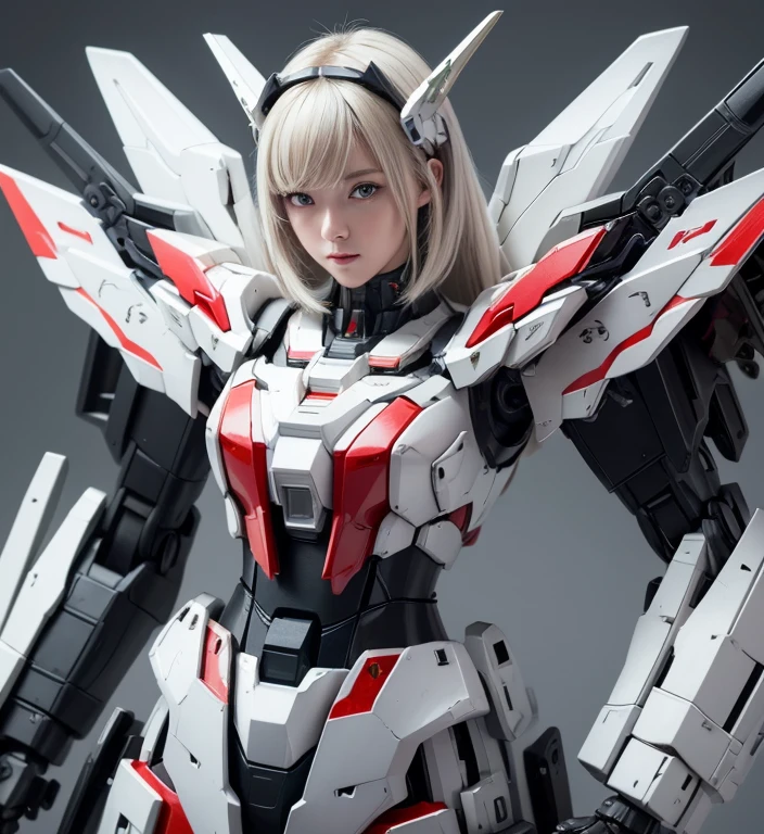 Textured skin, Super Detail, Attention to detail, high quality, 最high quality, High resolution, 1080p, hard disk, beautiful,(Gundam),Beautiful cyborg woman,Mecha Cyborg Girl,battle mode,Girl with a mechanical body,She wears a futuristic Gundam mecha,Full Body Shot