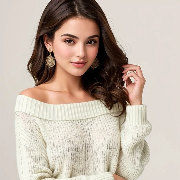 ((best quality)), ((masterpiece)), (detailed), 1girl, off-shoulder sweater,