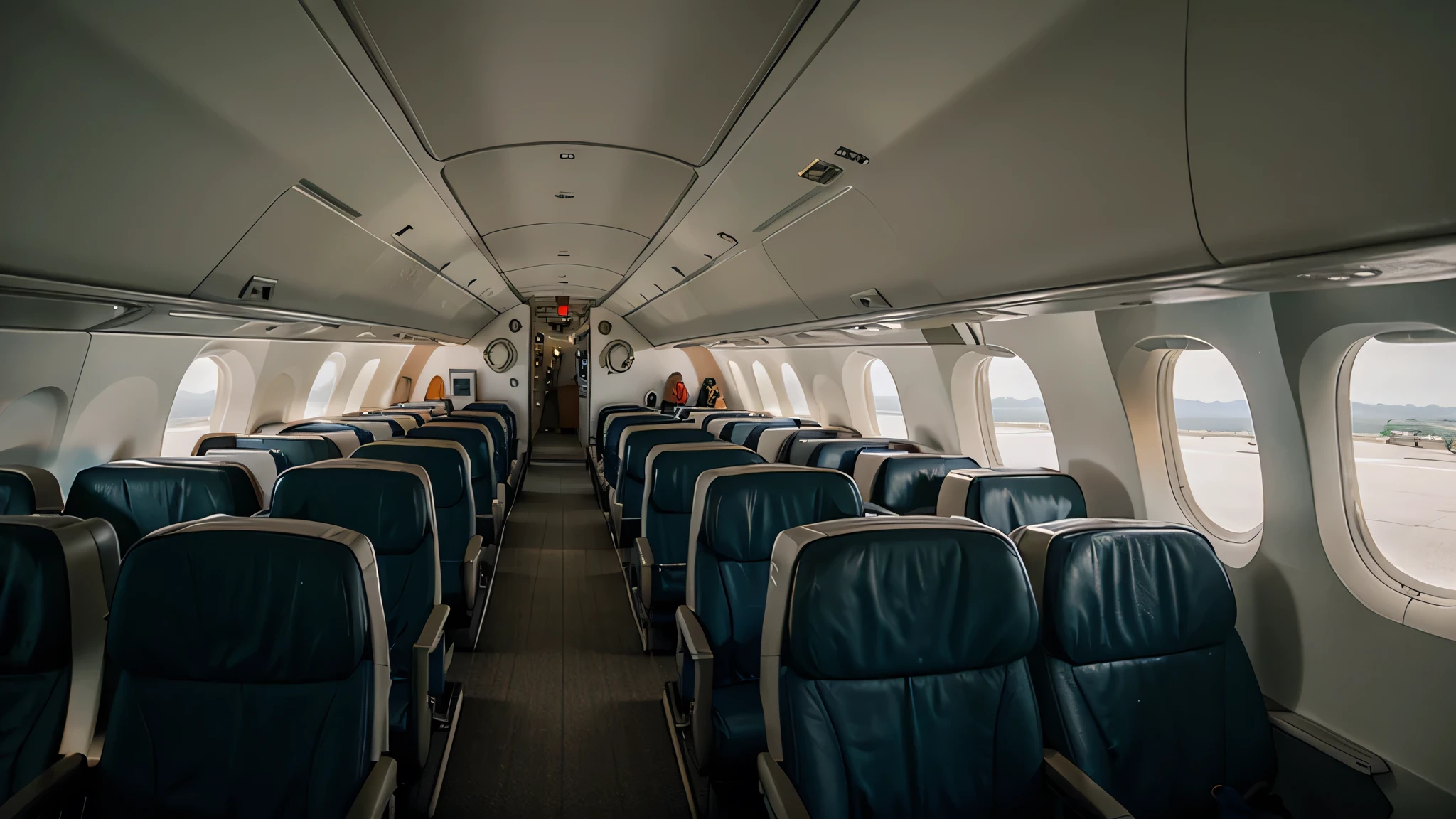A inside an airplane looking out the window