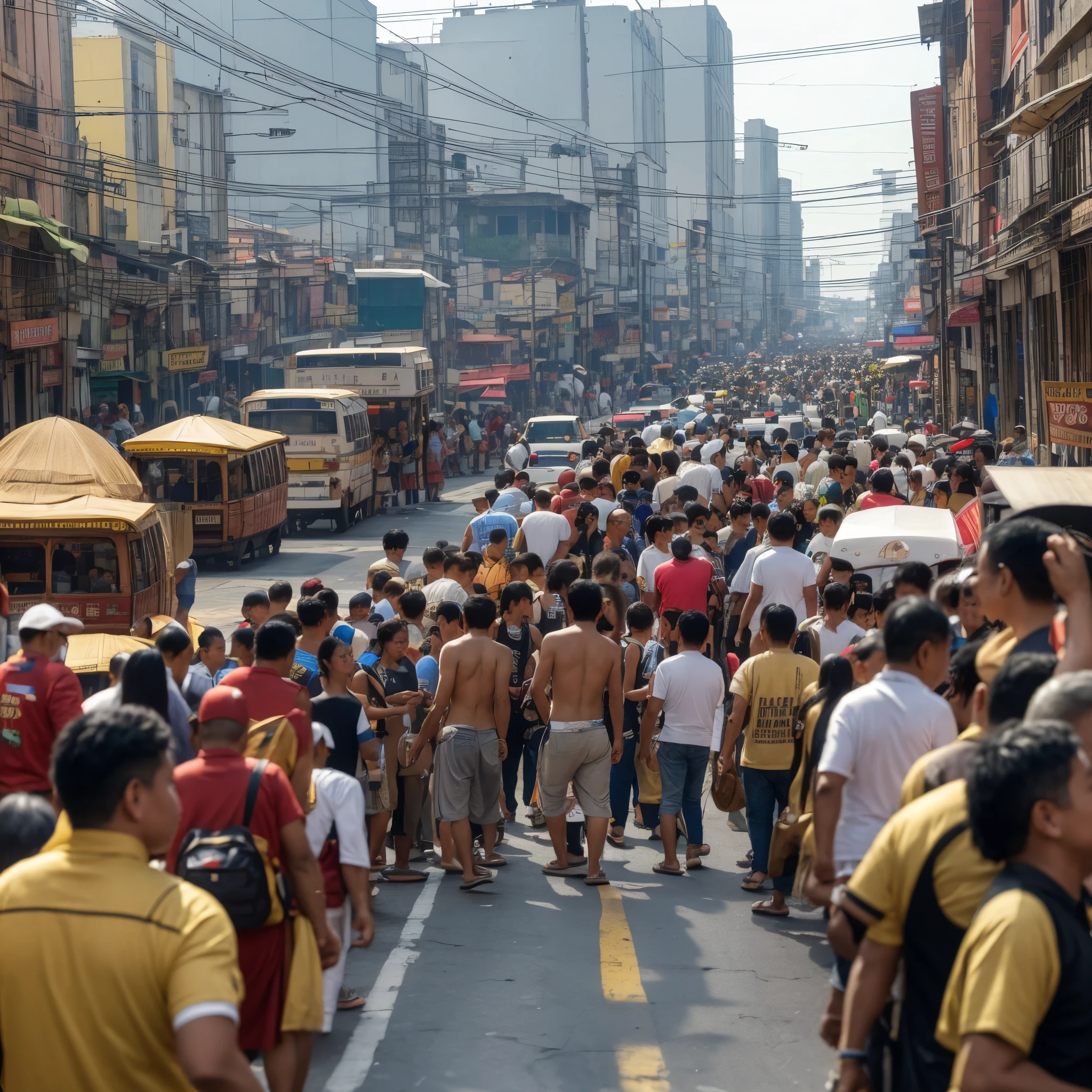 Scene 1: Establishing Shot
Visual Prompt: Wide shot of Quiapo, Manila bustling with life. Crowded streets, jeepneys, street vendors, old churches, and historical landmarks.