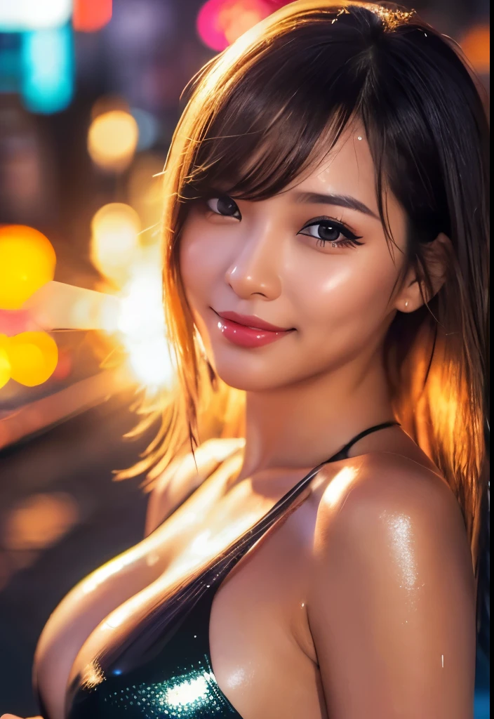 Thai Idol Mature Woman 35 years old Plump and glamorous figure Blonde with bangs ((eye glass)) スーパーシャイニーbright red lips Duck mouth Super shiny enamel metallic bikini Flushed cheeks ((Cyberpunk night city with shining laser beams)) Portrait Looking at the camera ((Dressing)) Sultry and sweaty shiny face Sweaty Sweaty, flushed face Frontal eye contact Kissing Face Open leg sitting Charming smile Portrait masterpiece Big brown eyes Depicted from below (Soaking wet woman) (Sunset) Ecstasy facial expression ((Tanned, wheat-colored skin)) ((Mature Woman)) Smokey makeup black mascara Black Swimsuit A shiny face with gaudy makeup