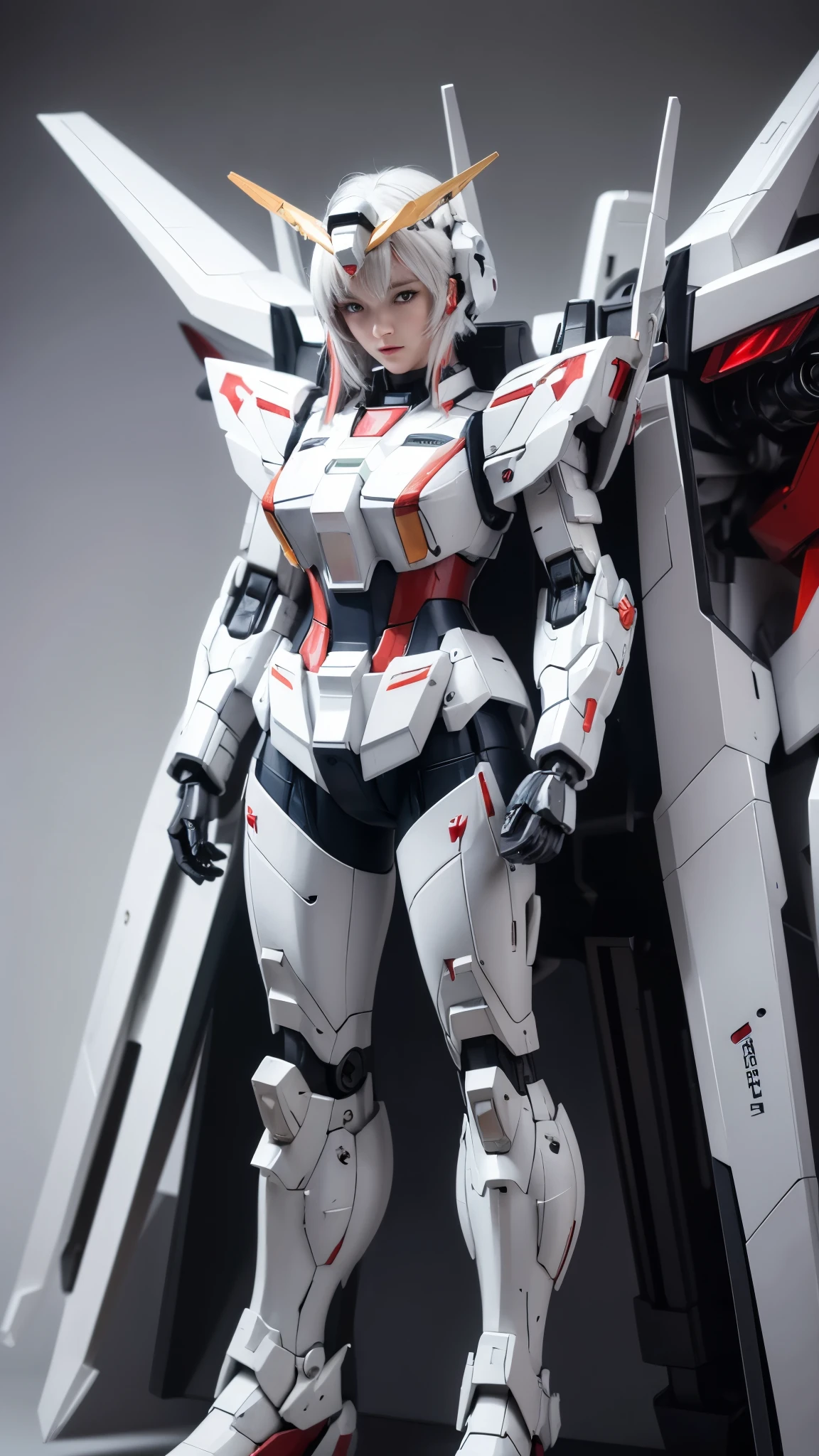 Textured skin, Super Detail, Attention to detail, high quality, 最high quality, High resolution, 1080p, hard disk, beautiful,(Gundam),Beautiful cyborg woman,Mecha Cyborg Girl,battle mode,Girl with a mechanical body,She wears a futuristic Gundam mecha,Full Body Shot