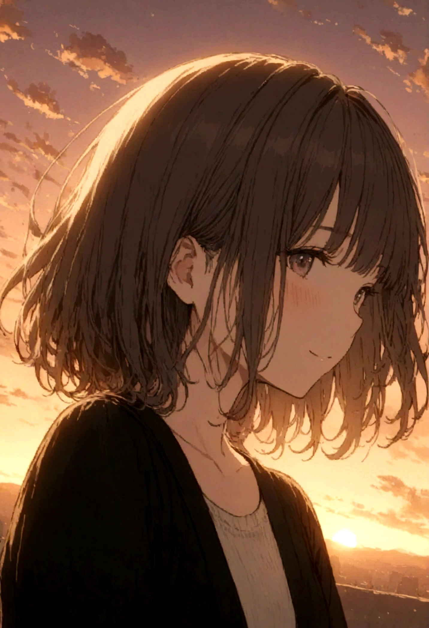 masterpiece, highest quality, Movie stills, One girl, Cloud Girl, Floating in the sky, close, bright, Happy, Warm and soft lighting, sunset, (spark:0.7)