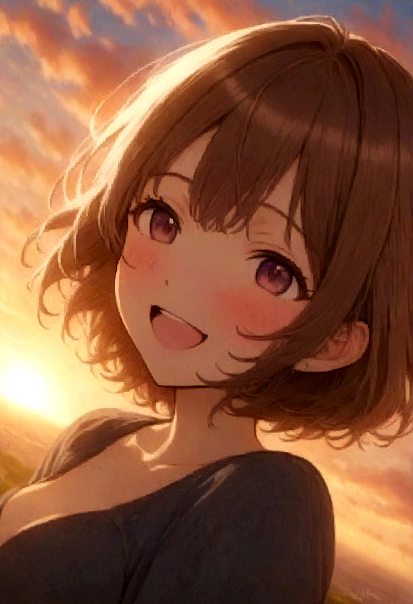 masterpiece, highest quality, Movie stills, One girl, Cloud Girl, Floating in the sky, close, bright, Happy, Warm and soft lighting, sunset, (spark:0.7)