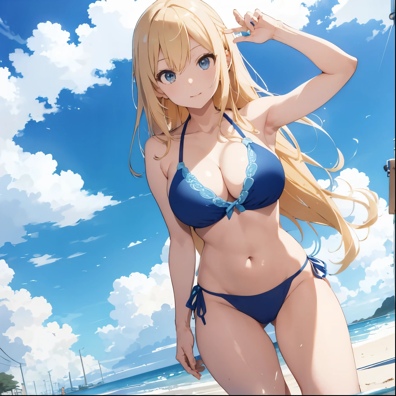 Blonde girl drawn in high definition Japanese anime style、whole body、Women in blue bikinis taking photos on a deserted beach, Bikini Model, , A young and cute gravure idol, Posing together in bras, Russian and Japanese mix, sakimichan, Asian woman, Wear a swimsuit, that'that'that'that'that'that'that'that'that'that'that'that'that'that'that'It's hot with the shining sun, Japanese Model, Cute Core, sakimichan hdri, Young Gravure Idol, Chubby