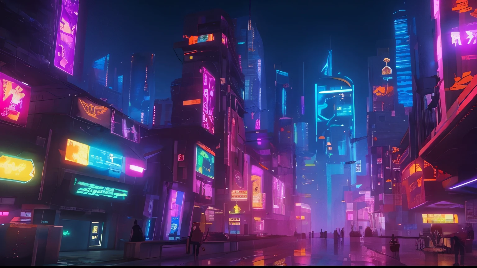 Cidade ao estilo cyberpunk, Lighting style: Street lighting, futurista