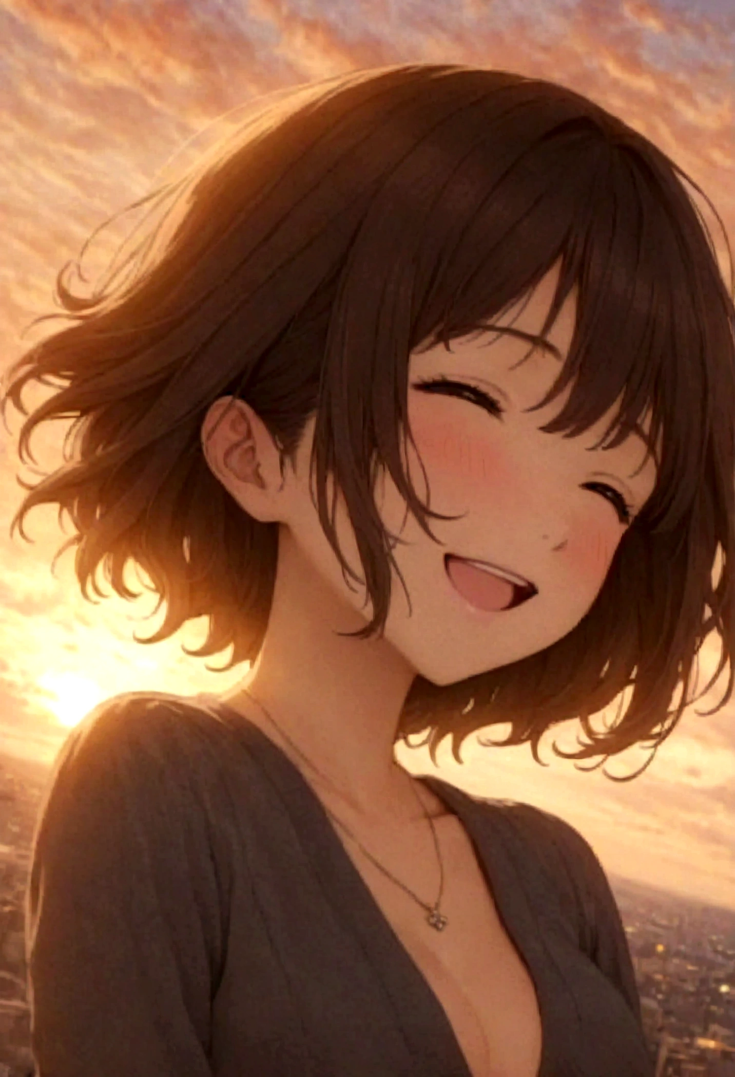 masterpiece, highest quality, Movie stills, One girl, Cloud Girl, Floating in the sky, close, bright, Happy, Warm and soft lighting, sunset, (spark:0.7)