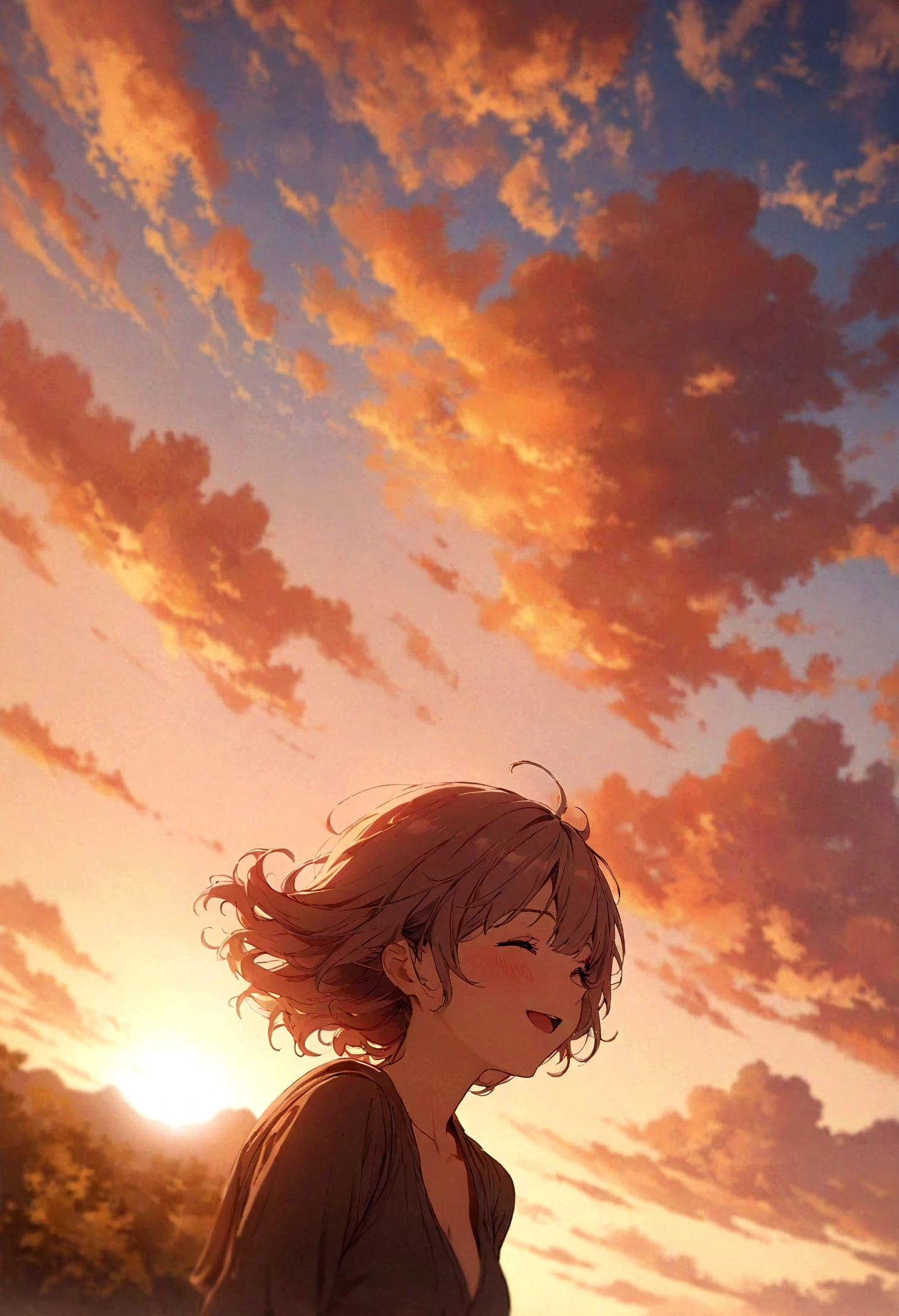 masterpiece, highest quality, Movie stills, One girl, Cloud Girl, Floating in the sky, close, bright, Happy, Warm and soft lighting, sunset, (spark:0.7)