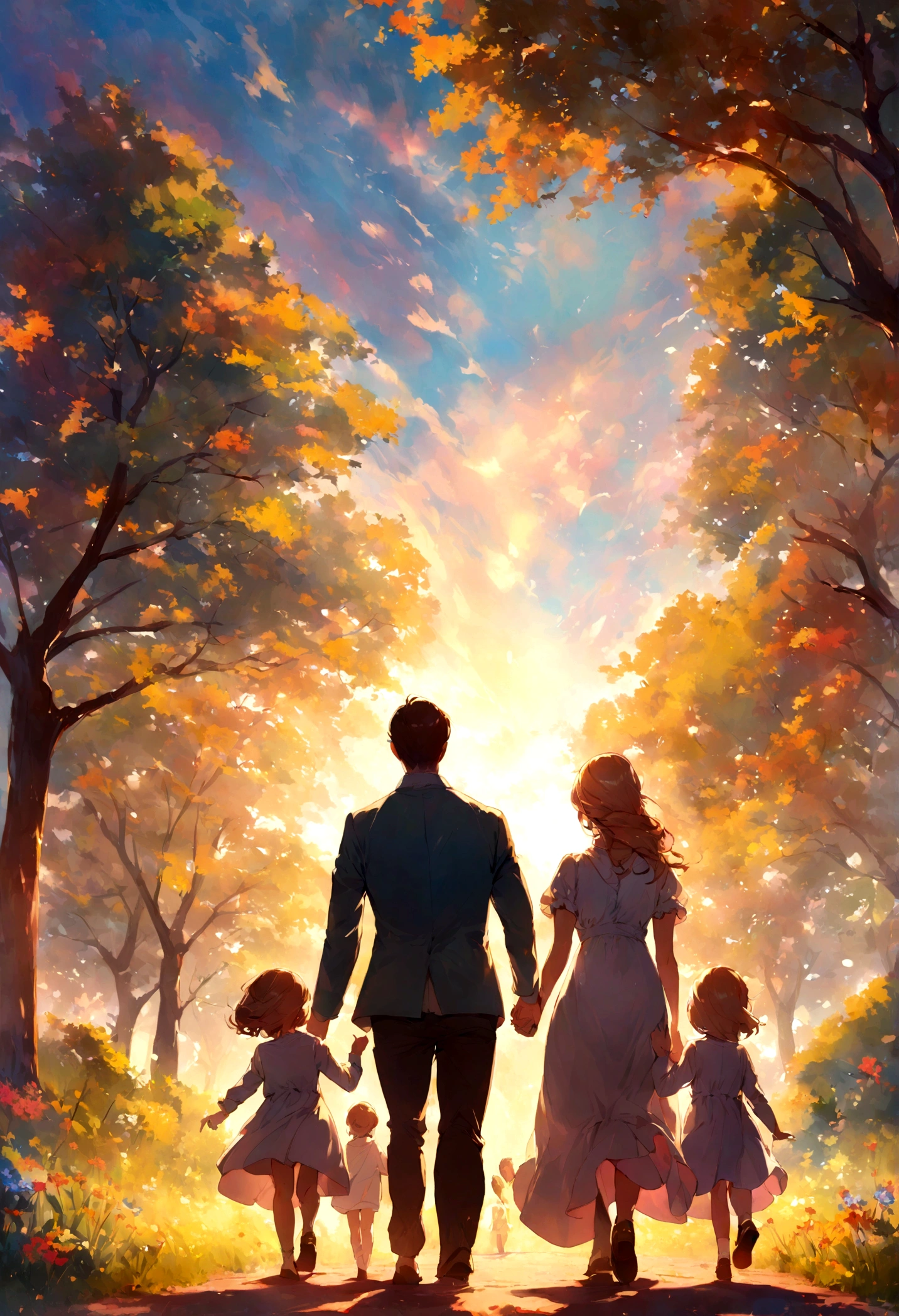 happy family walking in the park