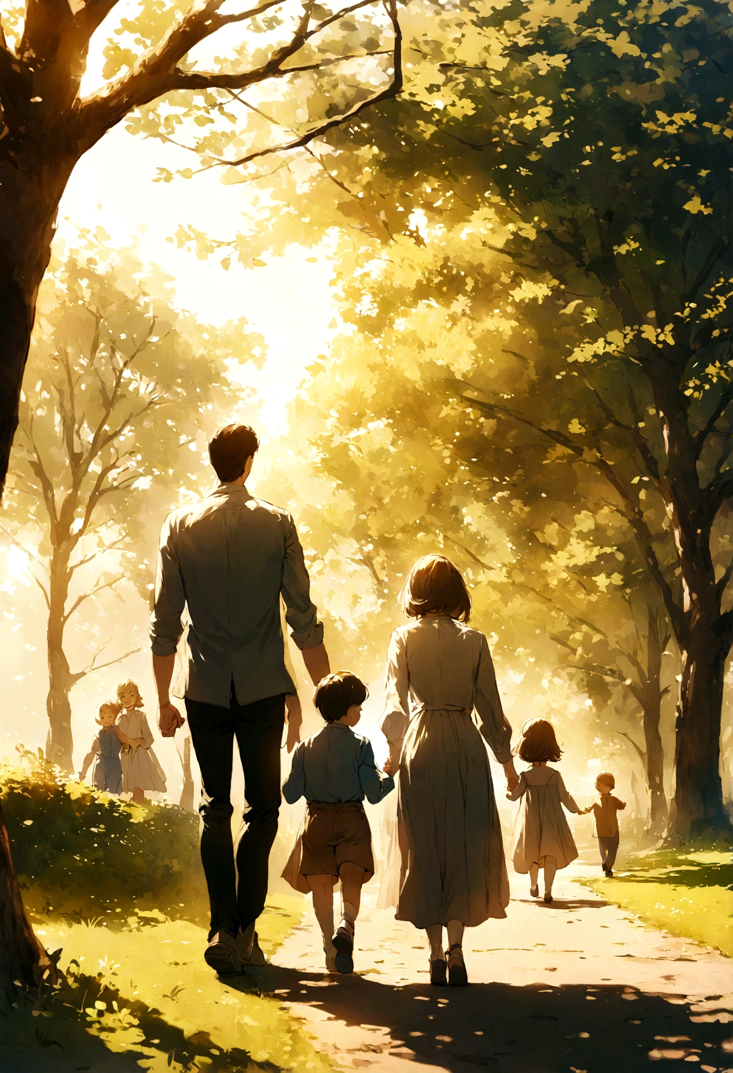 happy family walking in the park
