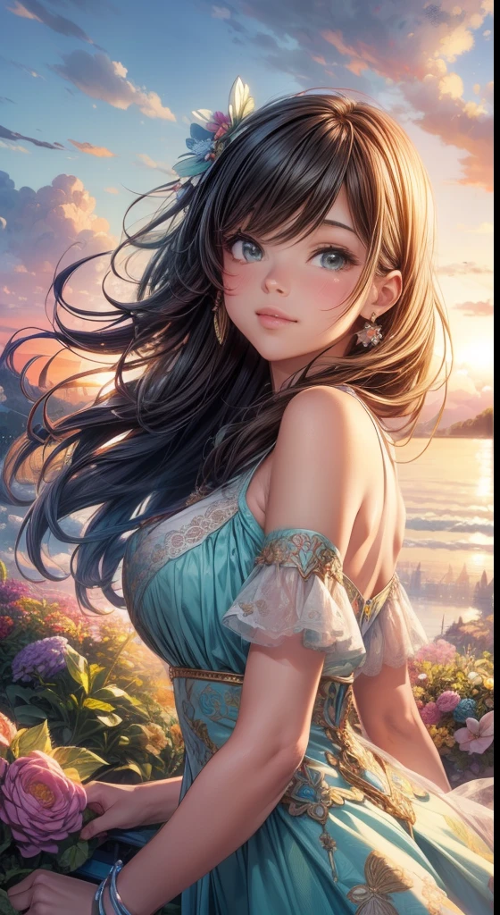 (high quality:1.2),(Super detailed,Realistic:1.37),Kirby Balloon,artwork,figure,Beautiful fine details, Vibrant colors,Long Hair Girl,Smiling girl,Artistic landscape,Green Garden,Thick Clouds,blue sky,Blooming Flowers,Soft sunlight,light,Fluffy Clouds,Bright colors,Fun atmosphere,Whimsical art style,Striking details,Serene landscape,Quiet environment,Creative masterpiece,professional artwork,Sunset lighting,An uplifting atmosphere,Summer theme,Vibrant color palette,The composition of beauty,Airy Feeling,Graceful beauty,Calm and relaxed atmosphere,A perfect harmony between nature and art,Meticulous brushwork,eye-catching artwork,Unleash your imagination,Stunning visual impact.