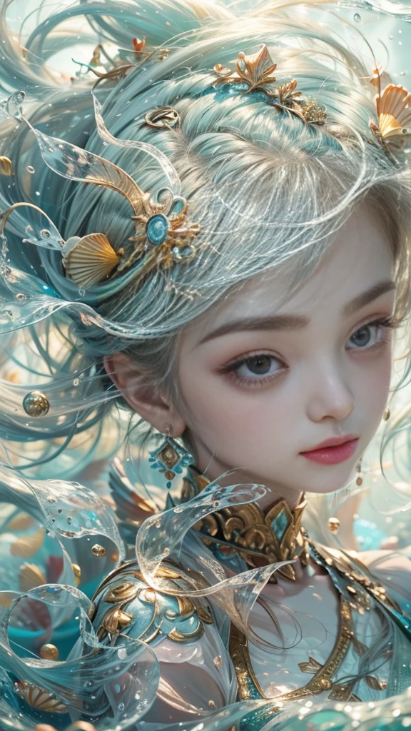 (RAW shooting, 32k:1.5, highest quality, masterpiece, Ultra-high resolution), (deep sea:1.0, Dramatic moonlight:0.7, Mysterious underwater world:1.3, Expressions of sadness:1.0), Side Shot, Fractal Art:1.3, Perfect dynamic composition:1.3, Very detailedな肌と顔の質感:1.3, Dynamic flow of water waves:1.3, Beautiful shell and coral decoration, Surrounded by lots of colorful fish, Rich underwater vegetation, The subject is observed from a distance, elegant and sophisticated, Fair skin, Incredibly slim body:0.8, Very beautiful face, Water droplets on the skin, (Yoga Wear:1.3, Yoga poses:1.3), Very accurate, Very detailed, Big eyes that exude beauty, Beautiful big lips, Unreal atmosphere, Earrings, bracelet
