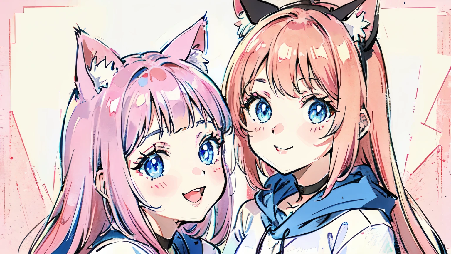 Cat-eared girl, Pink Hair,blue eyes, Avatar,cute,smile