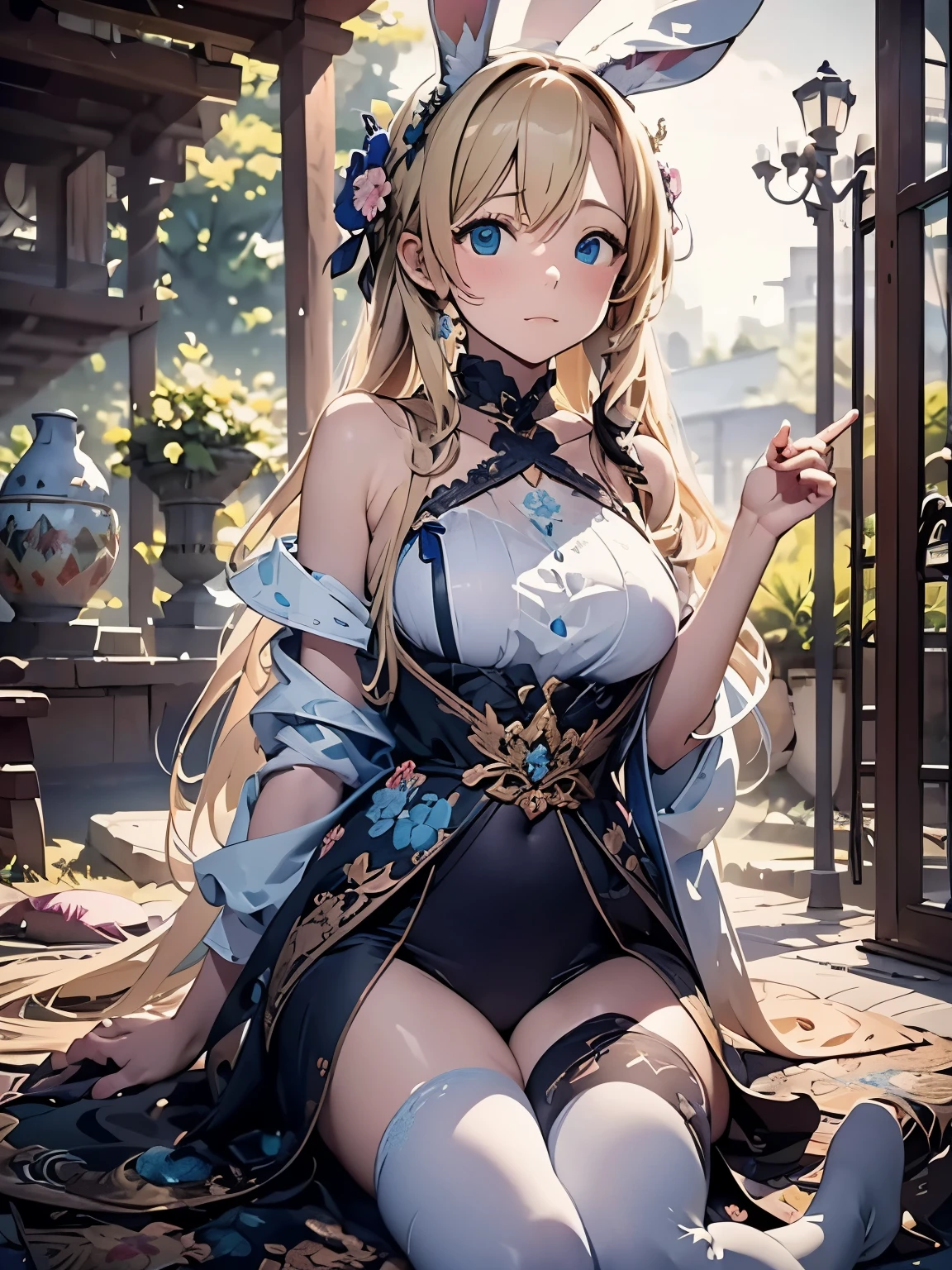 (masterpiece、highest quality、highest quality、Official Art、Beautiful and beautiful:1.2)、(One girl:1.3)Hatsune Miku、Twin tails,Beautiful breasts,Flower Painting, Floral frame, Decorative panel, Abstract art:Alphonse Mucha, sketchfab, Draw lines and scenes without shadows. (masterpiece, highest quality, High resolution: 1.4), detailed, Intricate details, 4K, Splashes of color, Line art, Fibonacci,Cute 11 year old blonde girl with blue eyes and bunny ears.