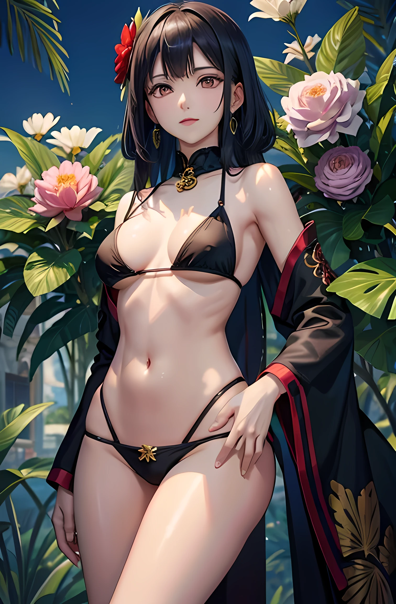 Buddhist paradise、Money、Silver、Ruri、agate、Light background、Many Kannon Bodhisattvas、god々Appearance、A dazzlingly bright world、Daytime World、Flowers blooming everywhere、Official artwork、masterpiece、highest quality、High resolution、(tall、Slender Body、Small breasts)、Wearing a micro bikini、